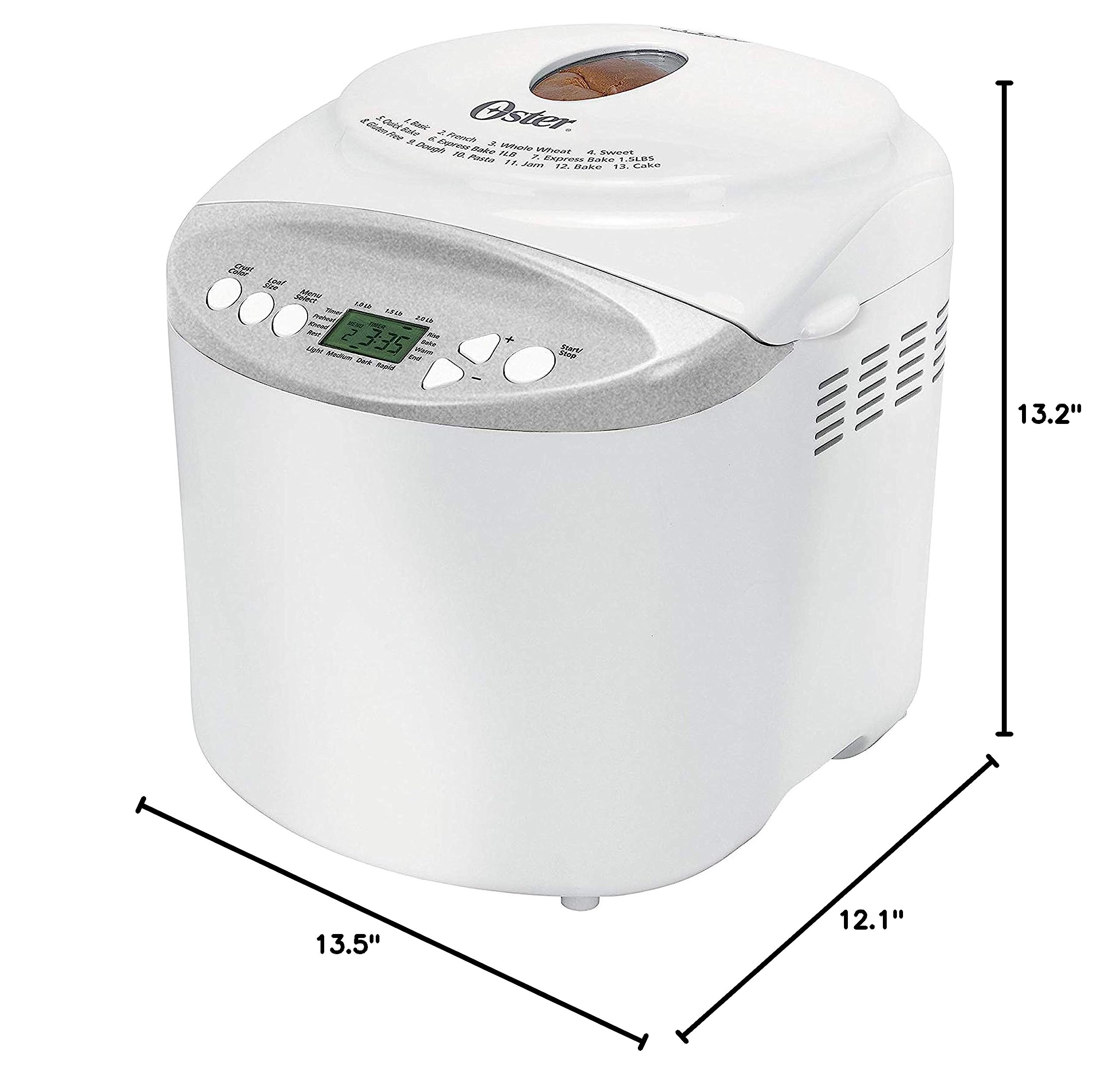 Oster Expressbake 2-Pound Bread Maker with Gluten-Free Setting - White (CKSTBR9050-NP) | Perfect for Homemade Bread, Artisan Loaves & Gluten-Free Baking