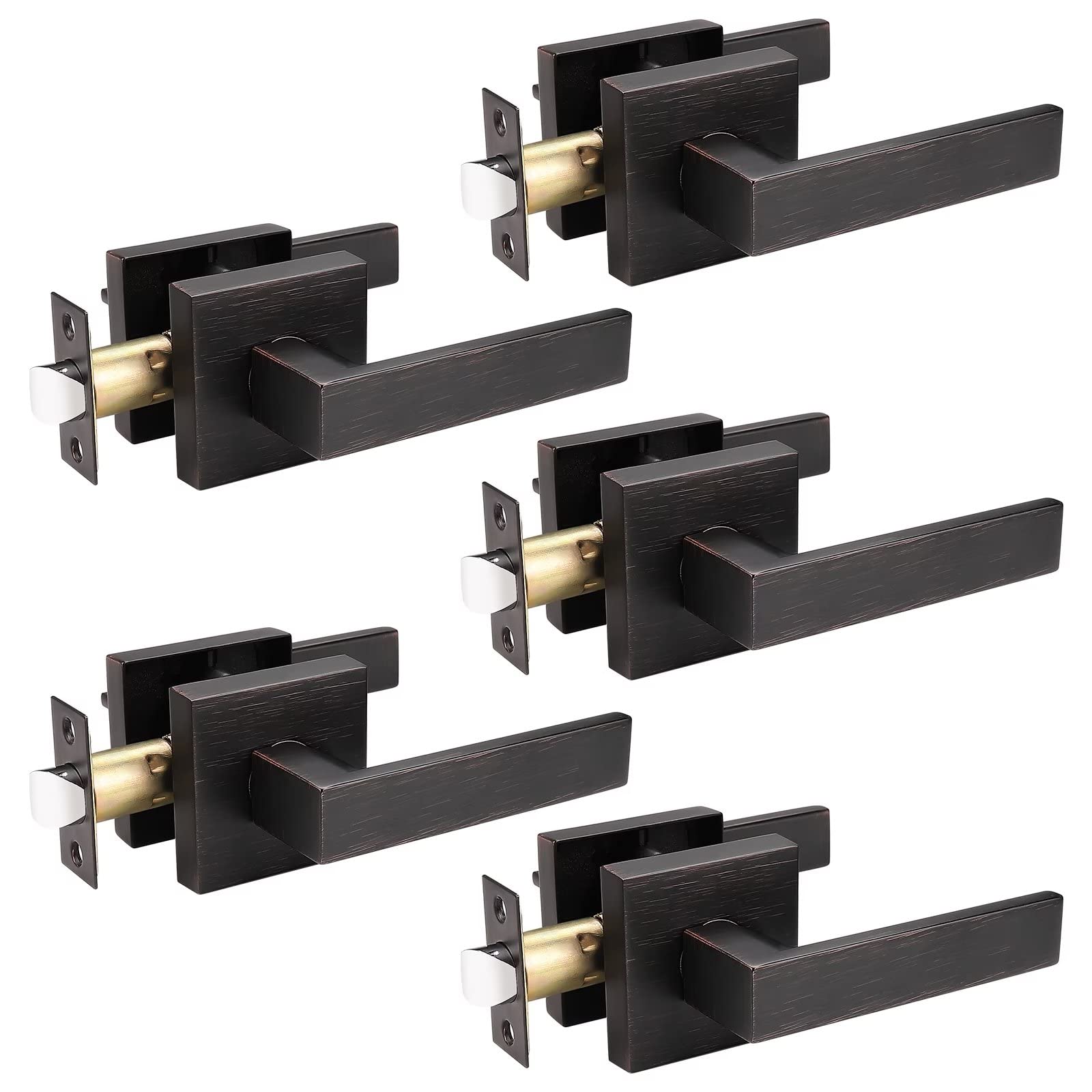 5 Pack Oil Rubbed Bronze Passage Door Knobs Set - Non-Locking Interior Door Lever Handles for Hallway, Closet & Bedroom Doors | Keyless Entry, Smooth Operation & Easy Installation | Perfect for Home, Office & Commercial Spaces