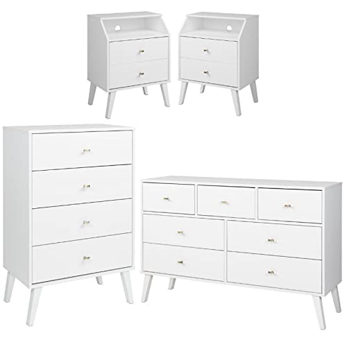 Home Square 4-Piece Bedroom Furniture Set with 2 Nightstands, Cubby Dresser & 4-Drawer Chest - Complete Bedroom Storage Solution for Master Bedroom, Guest Room or Apartment