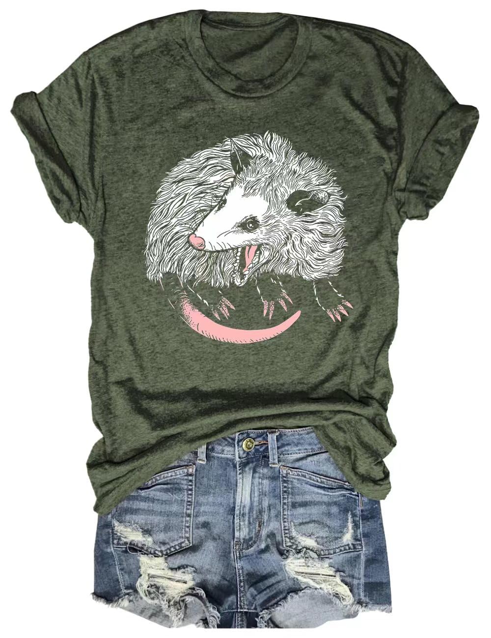 Women's 90s Retro Opossum Lover Graphic Tee - Cute Tarot Card Aesthetic T-Shirt for Casual Outfits & Animal Lovers