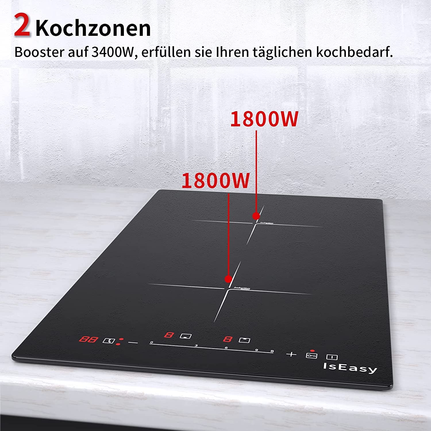Double Induction Cooktop - 3400W Electric Induction Stove with 2 Zones, 29cm Built-in Ceramic Glass Surface, Touch Controls & Timer - Perfect for Home Kitchen, RV, and Small Spaces