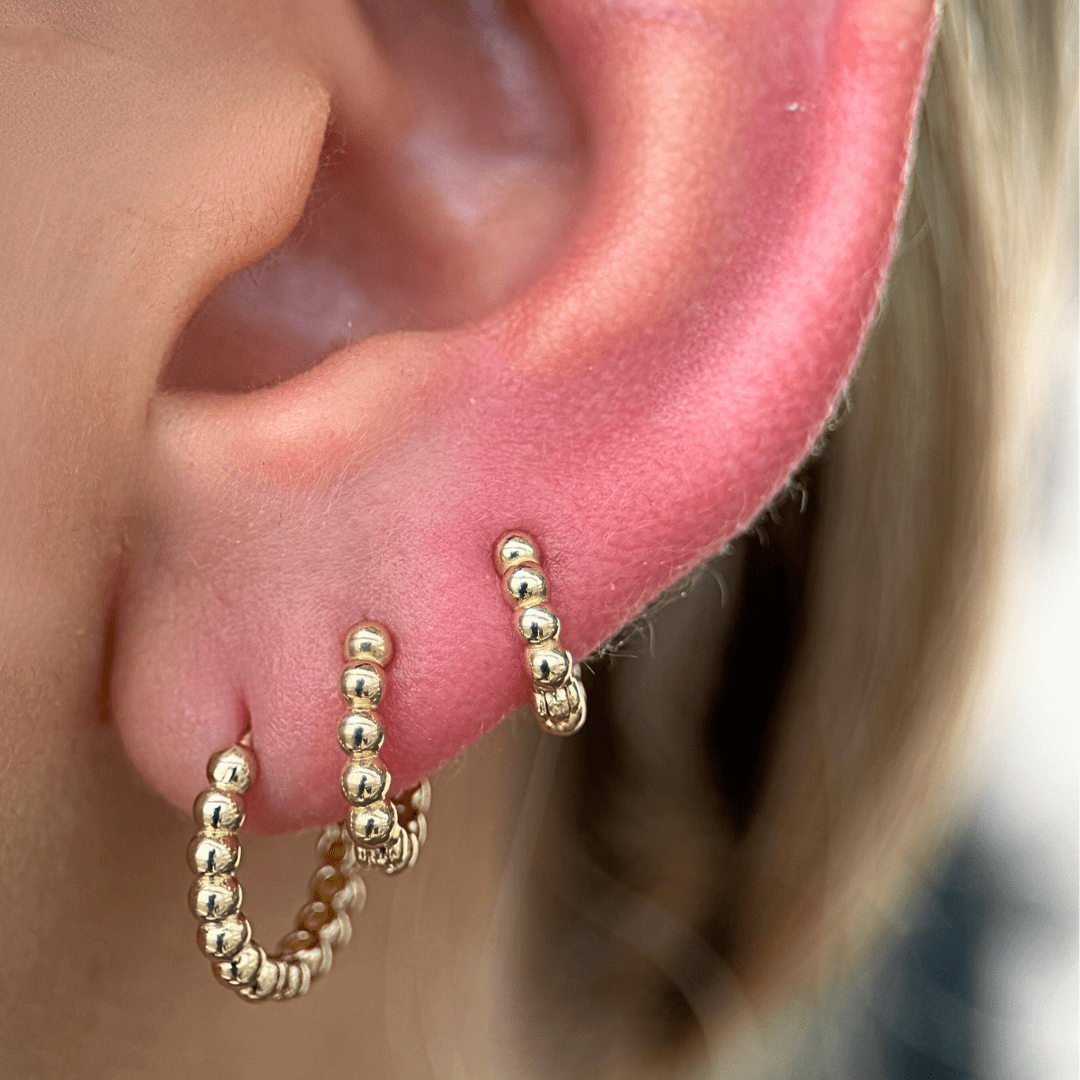 14K Solid Yellow Gold Bubble Beaded Hoop Earrings for Women - Elegant Dainty Everyday Jewelry for Gifts, Parties & Special Occasions