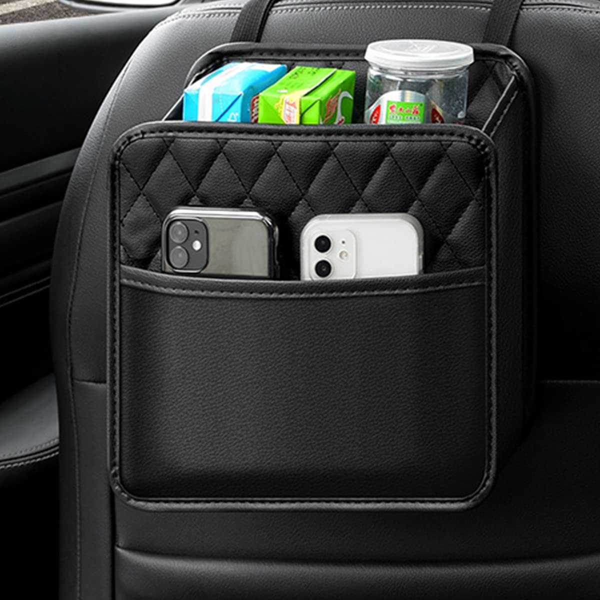 Premium PU Leather Car Back Seat Organizer - Universal Hanging Storage Bag for Most Vehicles (Black, 1-Pack) | Perfect for Road Trips, Family Travel & Daily Commute Organization