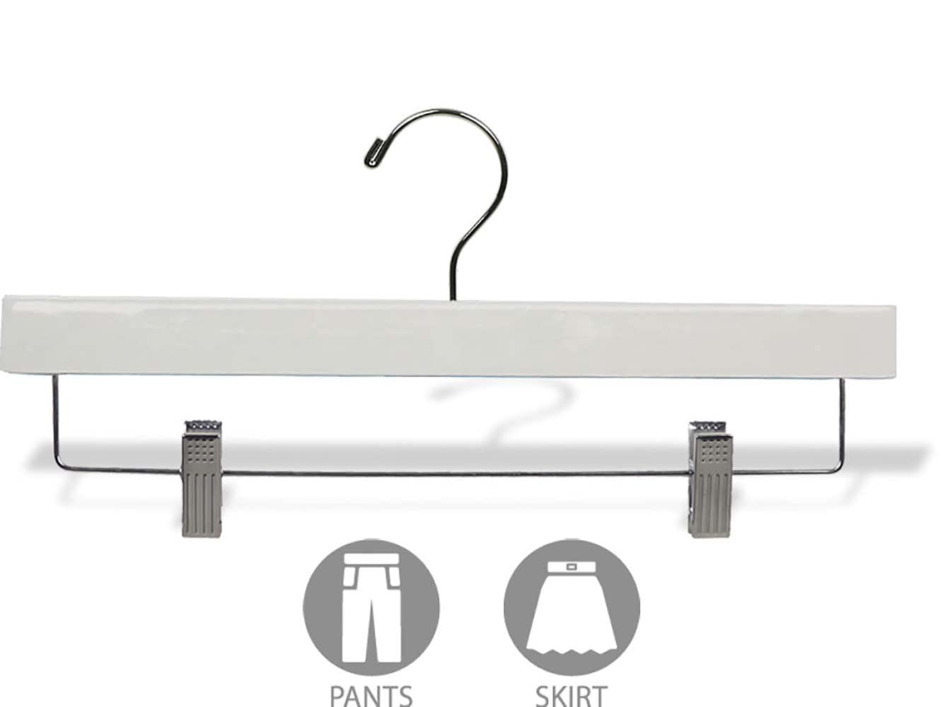25 Pack White Wooden Bottom Hangers with Adjustable Clips - Solid Wood Pants & Skirt Hangers for Closet Organization - Perfect for Home, Office, and Retail Store Display