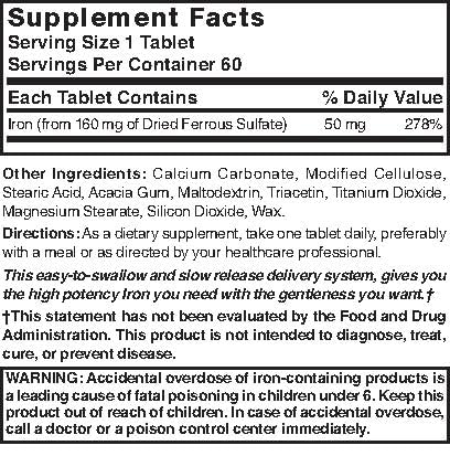Nature's Blend Slow Iron 50mg (160mg) - 60 Tablets | Gentle Iron Supplement for Women & Men | Compare to Slow Fe® | Supports Energy & Healthy Blood - Ideal for Anemia, Fatigue & Pregnancy