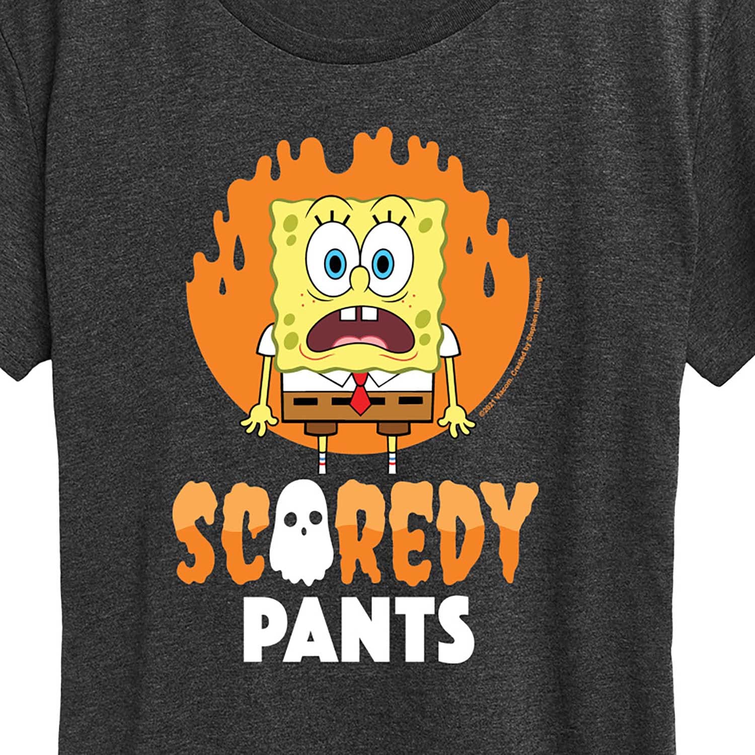 HYBRID APPAREL Women's Spongebob Squarepants Scaredy Pants Graphic T-Shirt - Short Sleeve Casual Tee for Fans, Funny Cartoon Shirt for Everyday Wear, Gifts, and Cosplay
