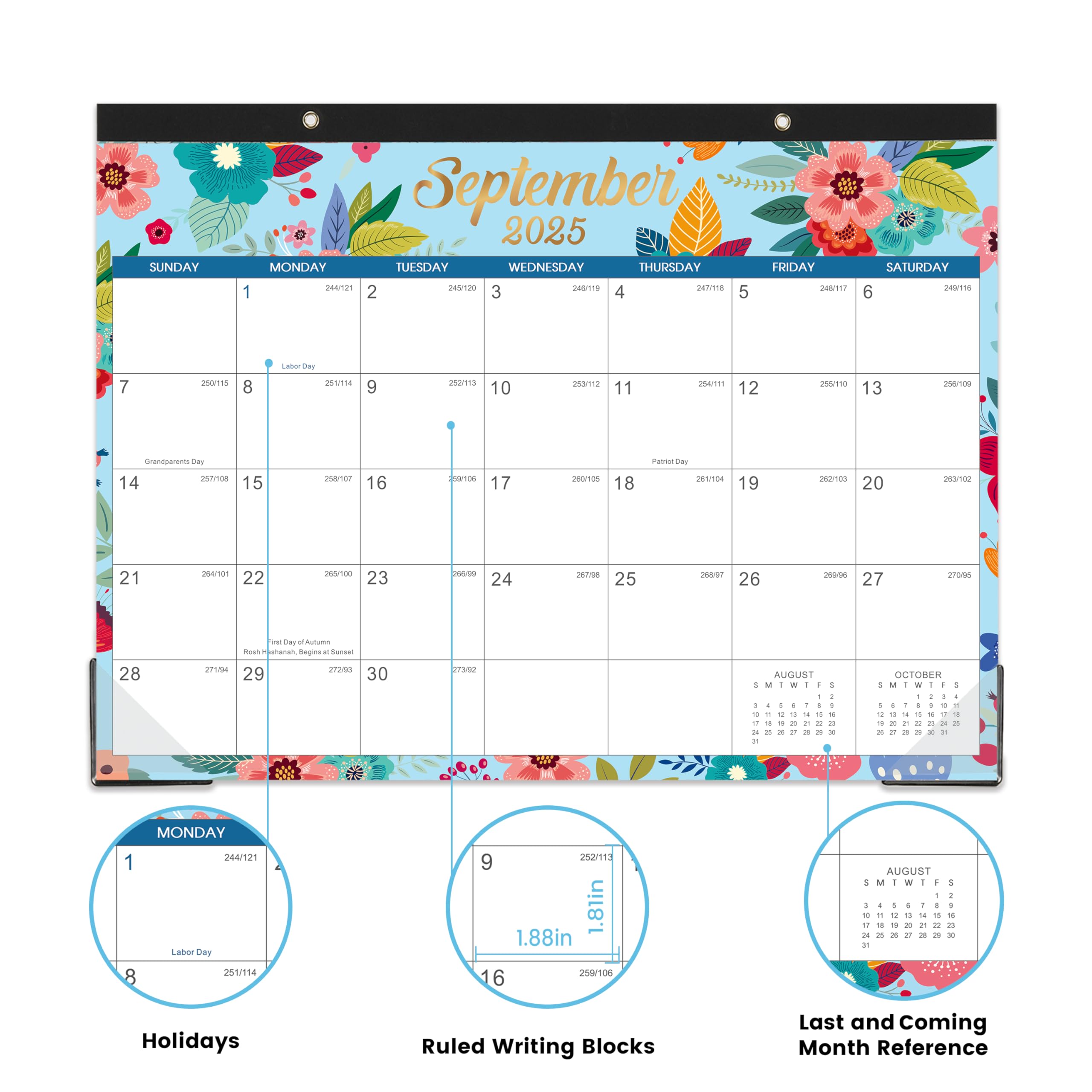 2025-2026 Floral Desk & Wall Calendar - July 2025 to December 2026 | 18-Month Large 12