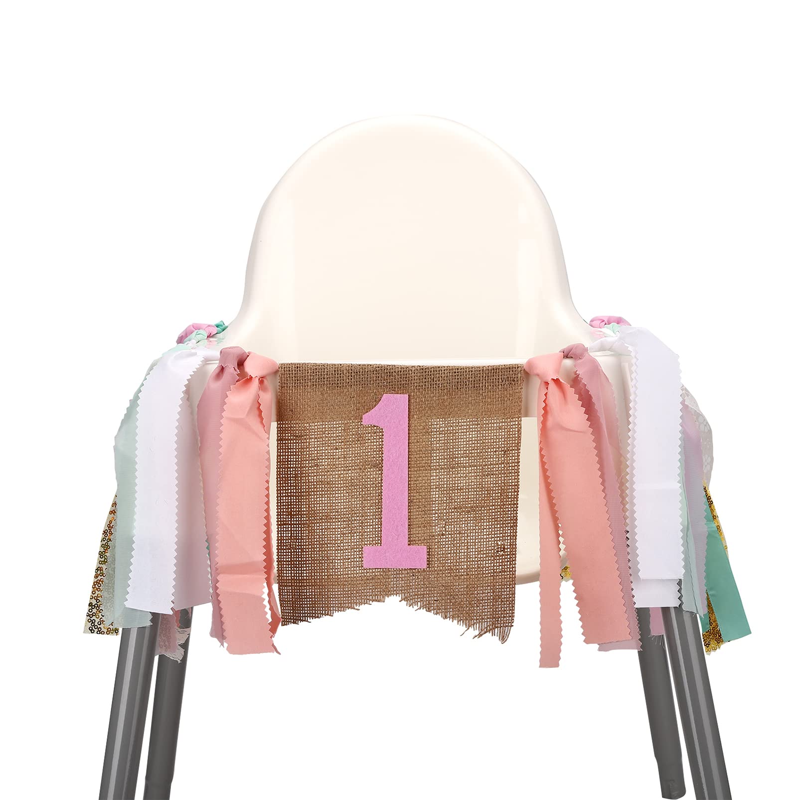AULEGE 1st Birthday Banner for Baby - Coral Pink High Chair Banner & Party Theme Pull Flag - Perfect for Baby's First Birthday Party Decorations | Ideal for Cake Smash, Photo Backdrops & Celebration Decor