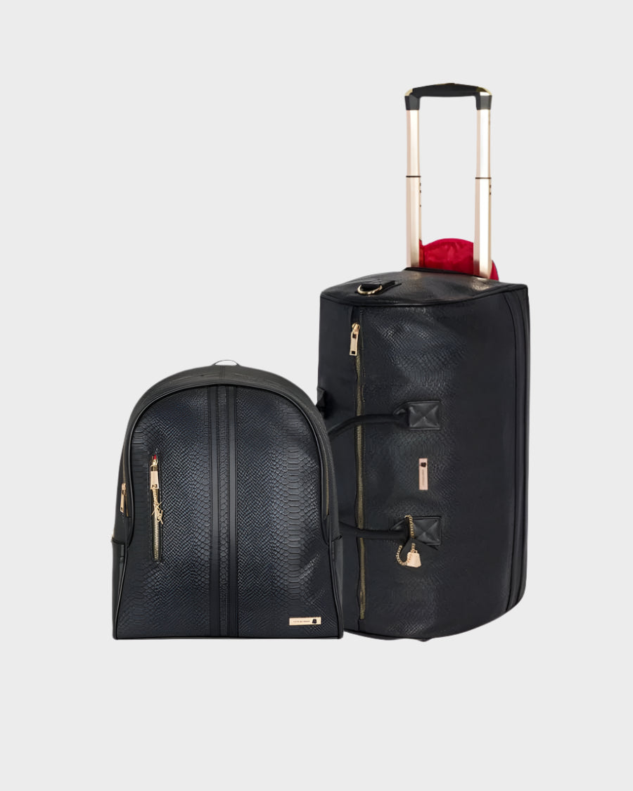 Apollo 1 Black Backpack & Rolling Duffle Bag Set - Travel Luggage Combo for Business Trips, Gym, and Weekend Getaways