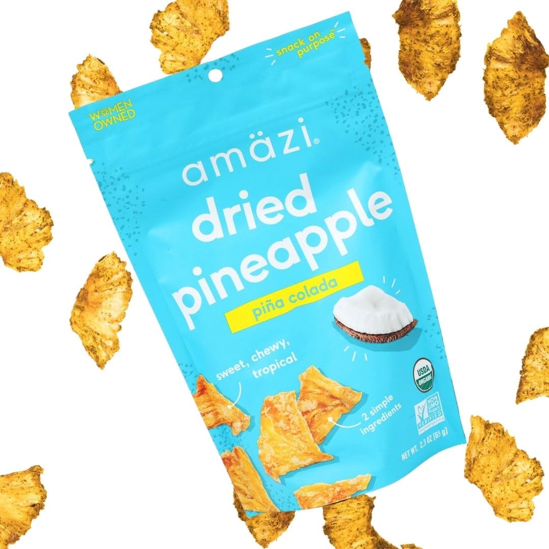 Amäzi Foods All Natural Dried Pineapple - Piña Colada Flavor (6 Pack) | No Sugar Added Dehydrated Fruit Snacks | Perfect for Healthy Snacking, Lunch Boxes & On-the-Go Treats