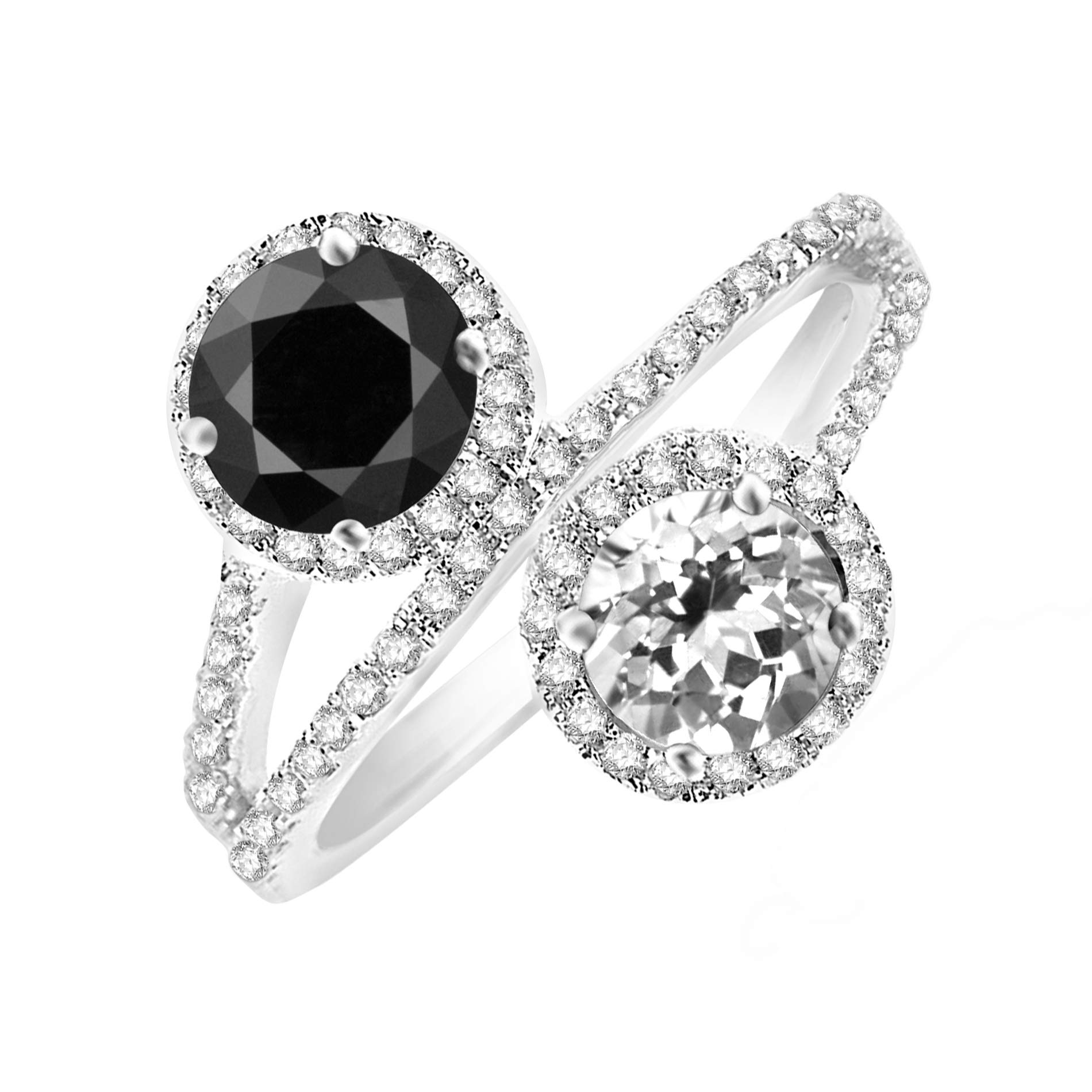 Elegant Sterling Silver Bypass Halo Ring with Natural Black Spinel & White Topaz | Perfect for Engagement, Anniversary & Special Occasion Gifts
