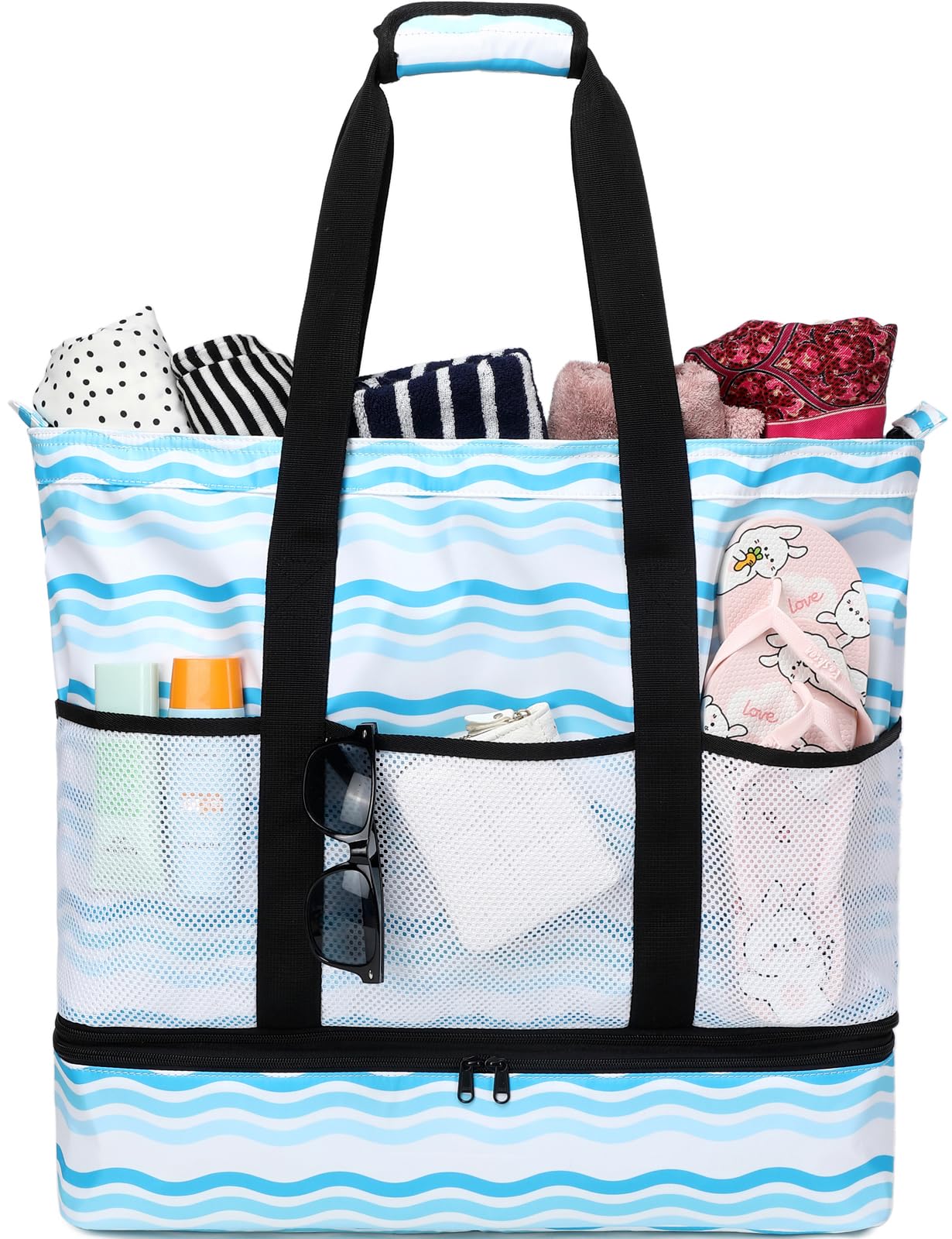 DSIUE Waterproof & Sandproof Beach Tote Bag with Built-in Cooler - Large Capacity Women's Pool, Gym & Travel Bag - Perfect for Beach Trips, Swimming & Outdoor Activities