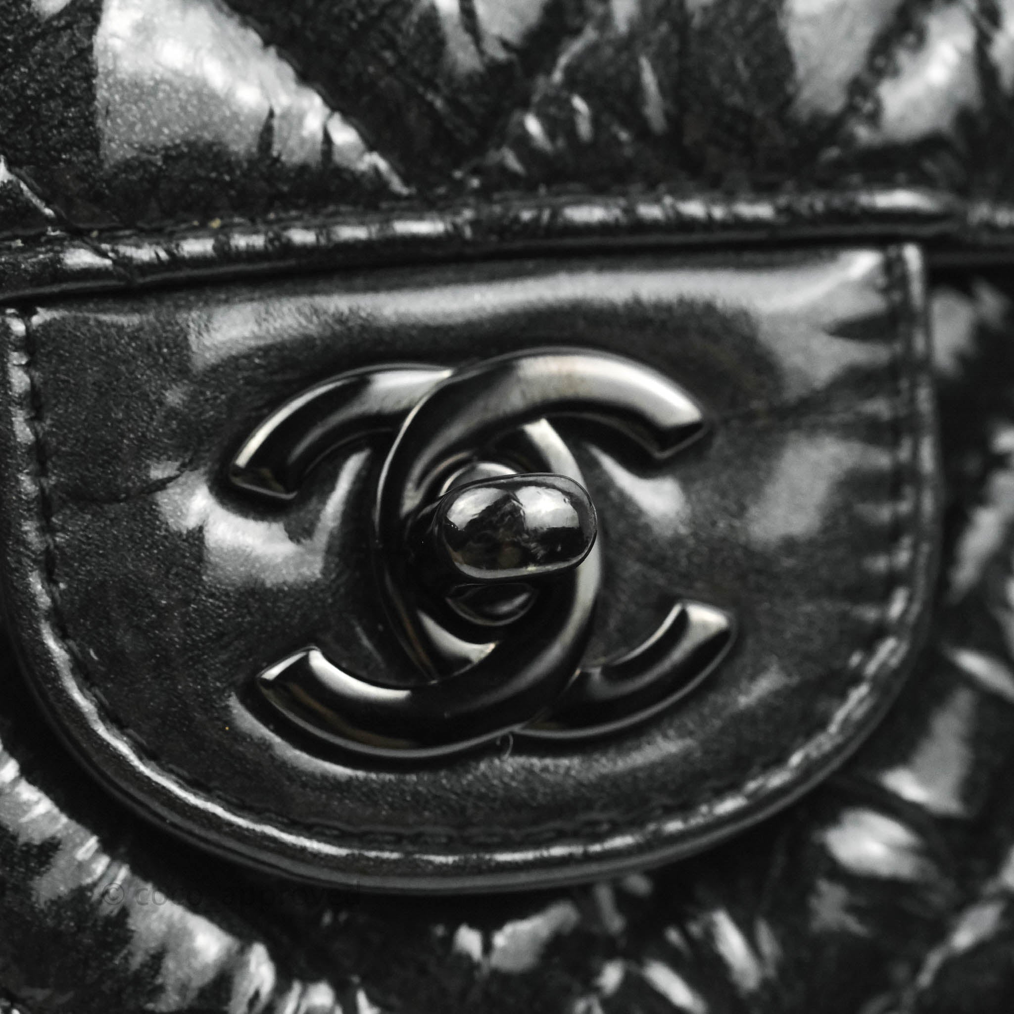 Chanel Chevron Mini Rectangular Flap Bag in Black Crumpled Patent Leather with So Black Hardware - Perfect for Evening Events & Luxury Fashion Accessories