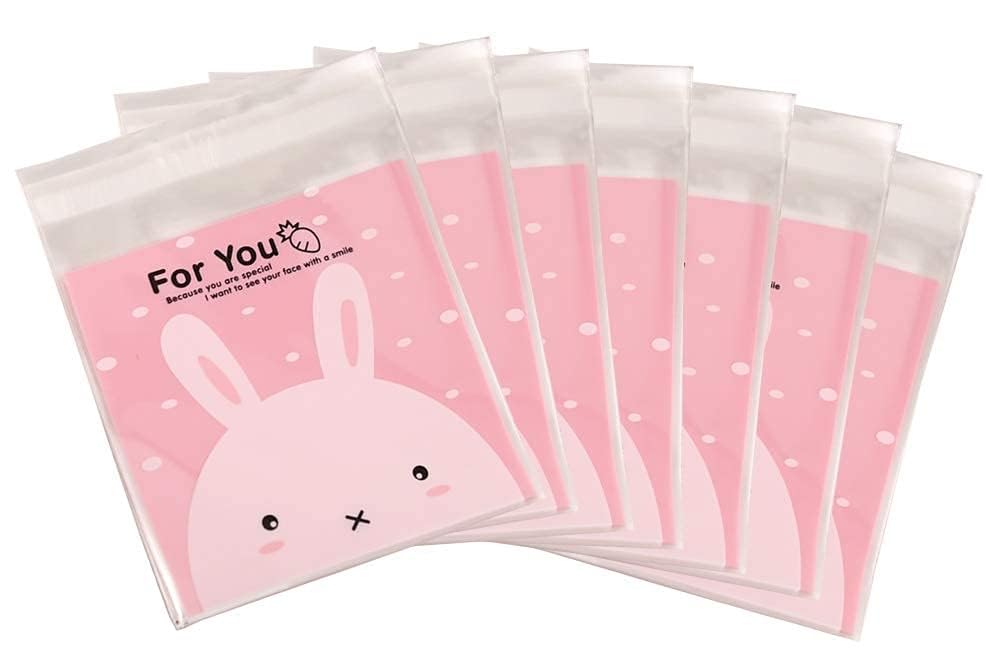 TREXEE 100-Pack Pink Self-Adhesive Guddy Bags - Party Favor Bags, Cookie Bags, Chocolate Pouches for Birthday Parties, Baby Showers & Wedding Favors - Perfect for Candy, Treats & Return Gifts