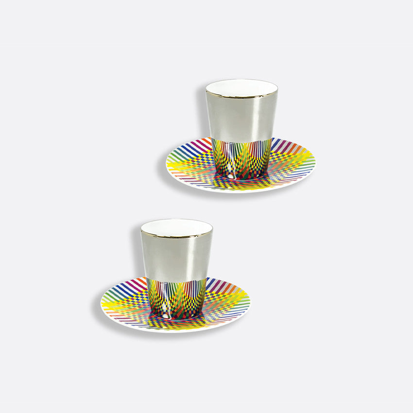 Bernardaud Colorful B29 Coffee Cups and Saucers Set of 2 - Elegant Tea Time Accessories for Afternoon Tea and Coffee Breaks