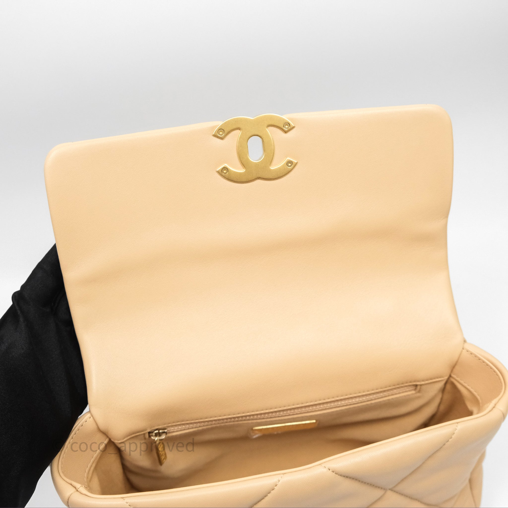 Chanel 19 Small Beige Leather Flap Bag with Mixed Gold & Silver Hardware - Luxury Shoulder Bag for Women, Perfect for Date Night & Special Occasions