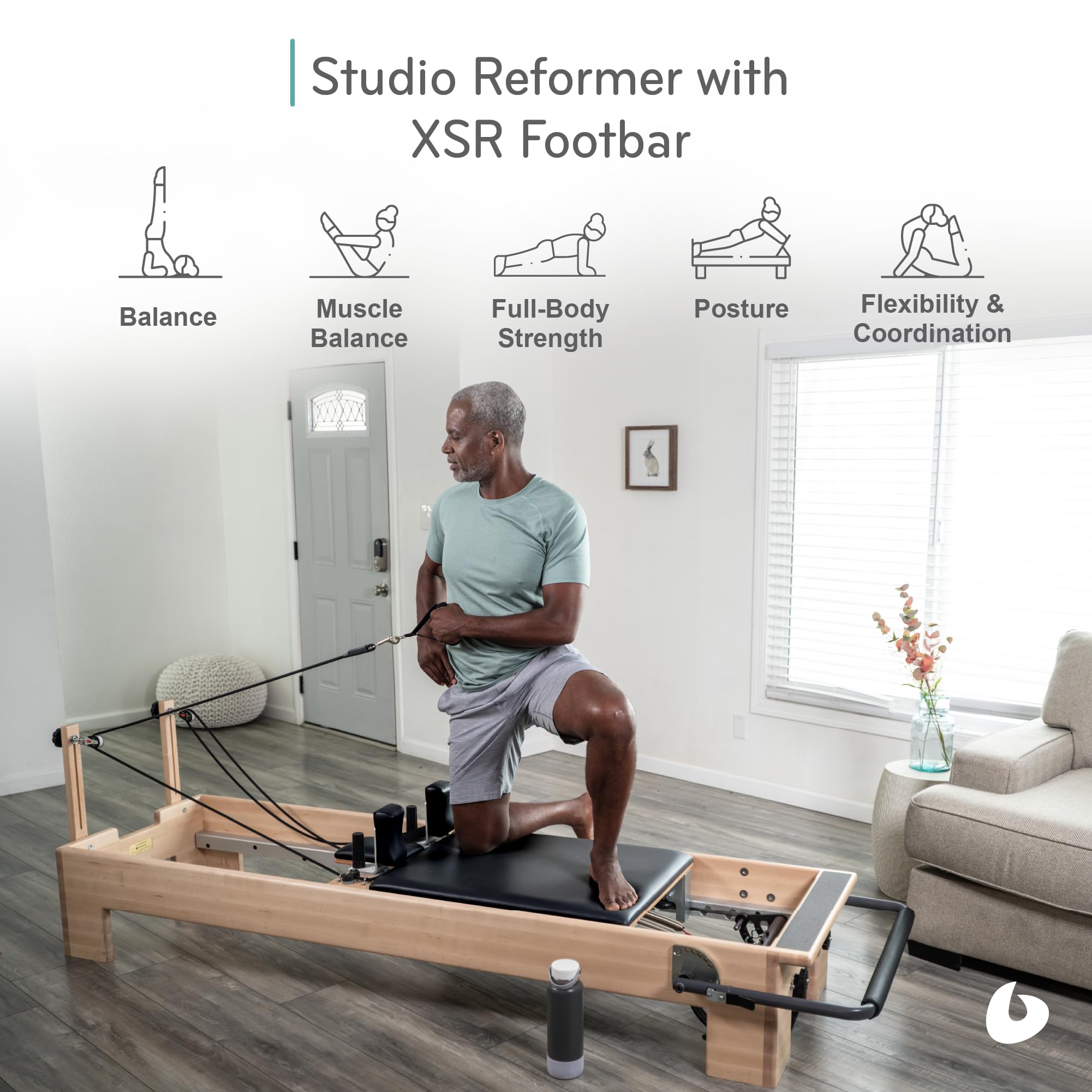 Balanced Body Studio Pilates Reformer with Sitting Exercise Box - Professional Pilates Machine for Home & Studio Gym Equipment - Fitness & Wellness Training for Core Strength, Flexibility & Rehabilitation | Perfect for Home Workouts, Physical Therapy & Pilates Studios