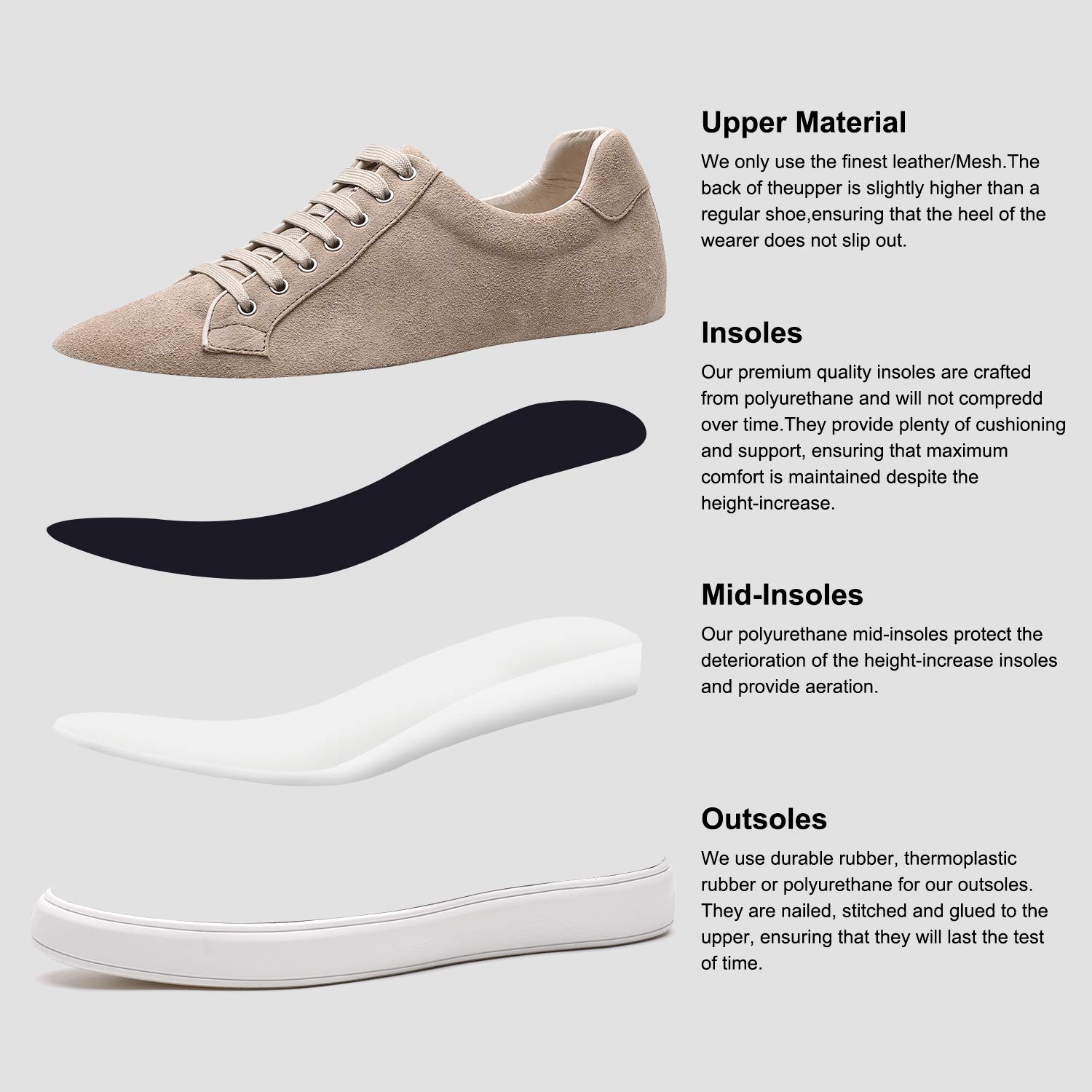 CHAMARIPA Men's Invisible Height Increase Elevator Sneakers - Hidden Heel Lifting Shoes for Men | Comfortable Elevator Trainers for Work, Dating & Formal Occasions