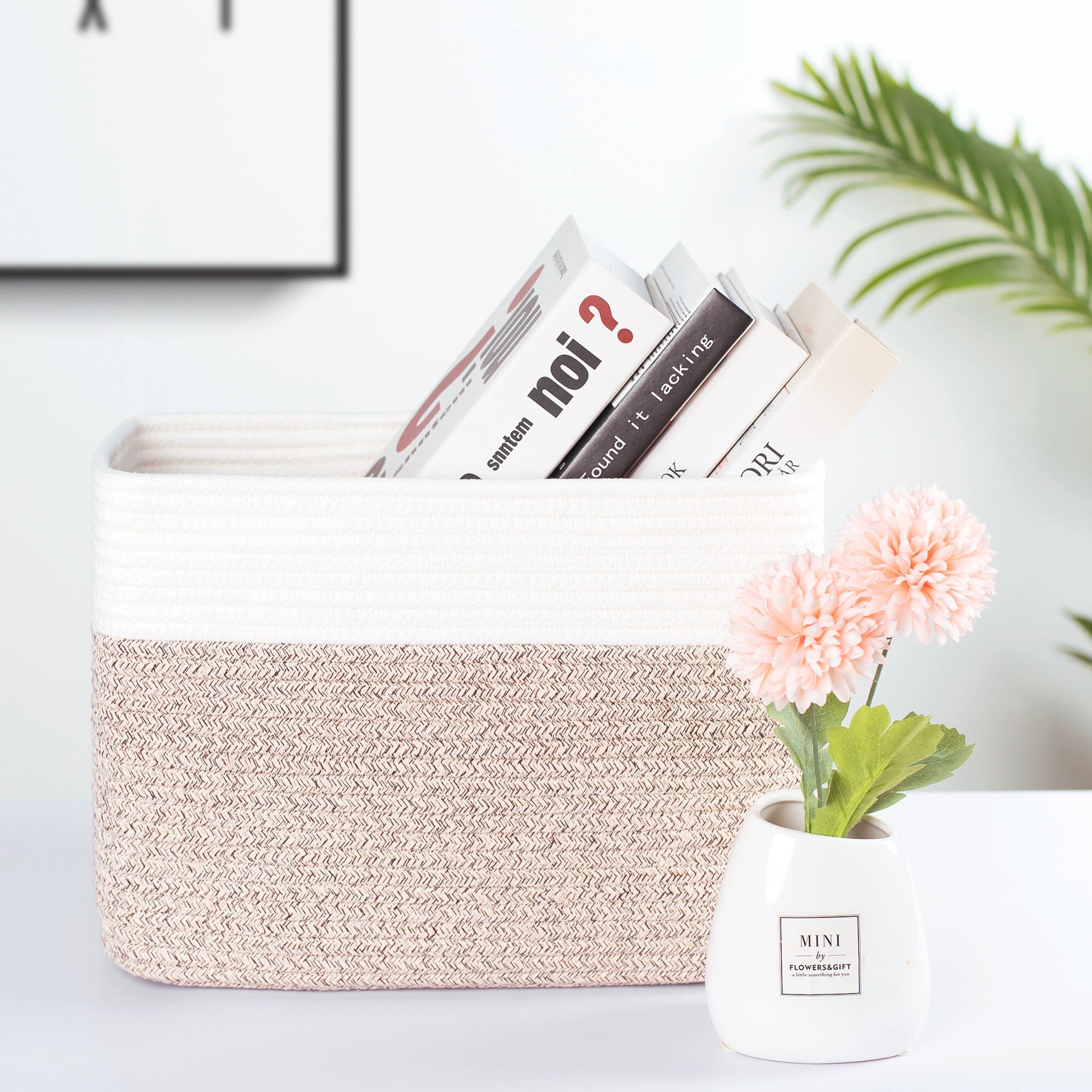 MINTWOOD 3-Pack Woven Storage Baskets - Light Brown Decorative Cube Bins for Shelves, Playroom, Classroom & Nursery Organization | Perfect for Kids' Toys, Books & Closet Storage
