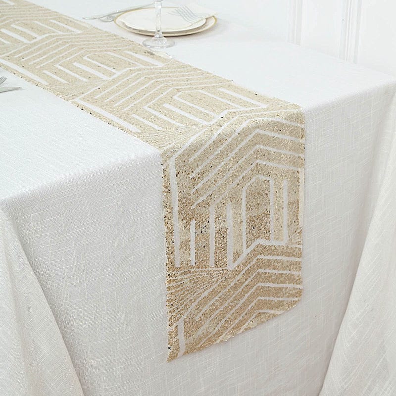 12x108 Inch Sparkling Tulle Table Runner with Sequins & Geometric Design - Perfect for Weddings, Parties, and Holiday Decorations