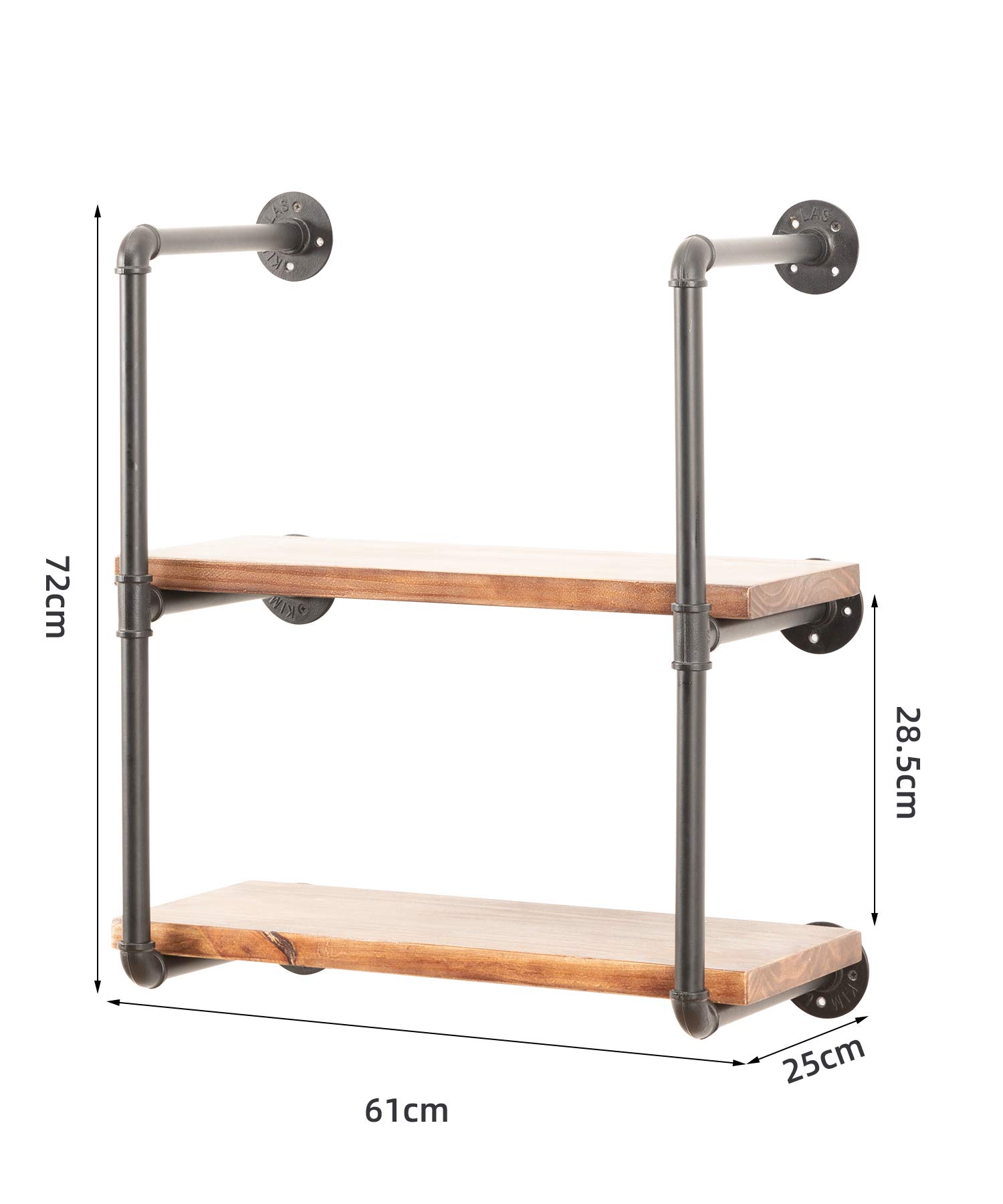 Industrial Wall Mounted Pipe Shelving - Rustic Metal Floating Shelves for Farmhouse, Steampunk & DIY Decor - Real Wood Bookcases & Hanging Shelves - 3-Tier with 2 Boards (24in) - Perfect for Kitchen, Bar, Office & Home Storage Organization
