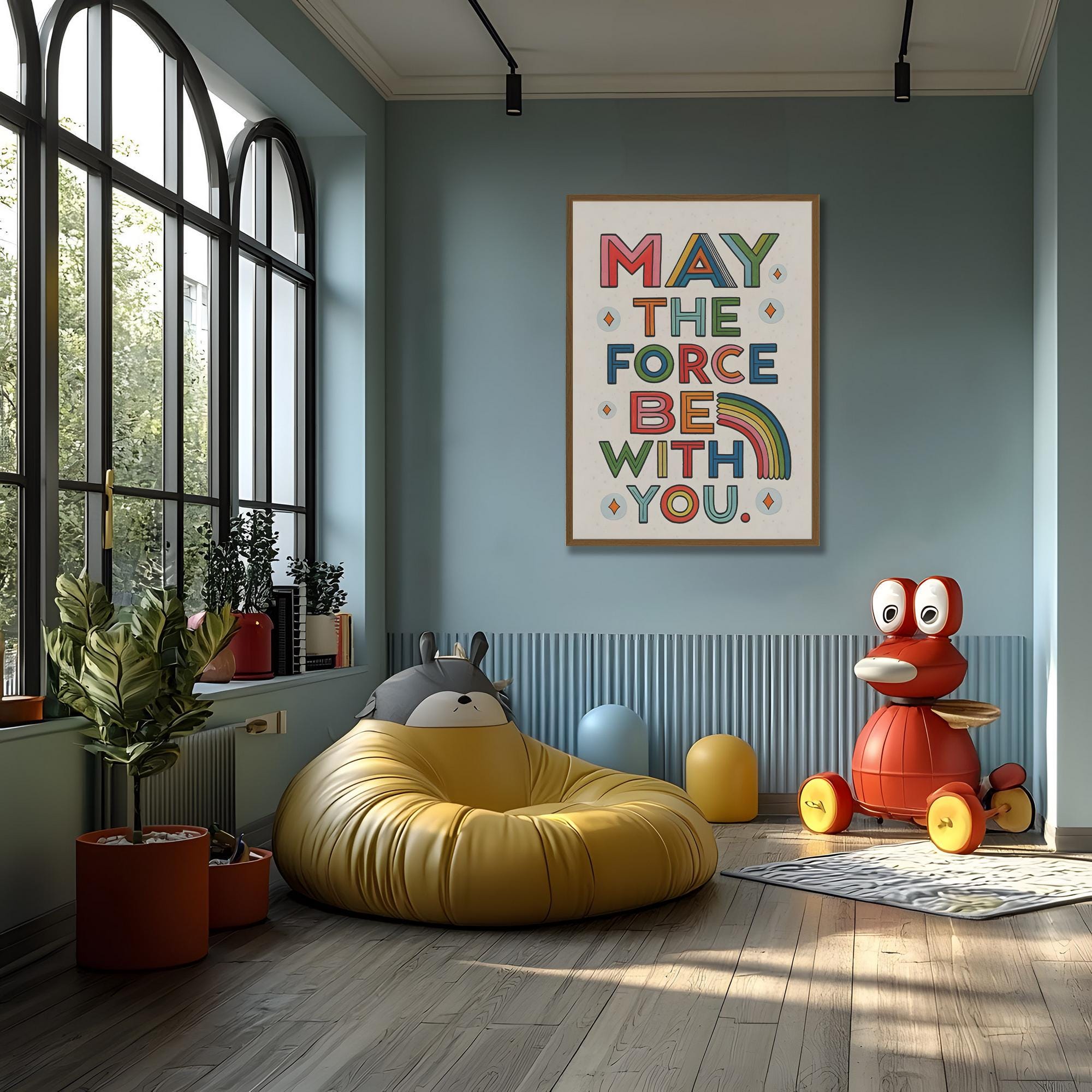 May The Force Be With You Wall Art - Retro Star Wars Typography Print by George Miller - Perfect for Living Room, Bedroom & Office Decor