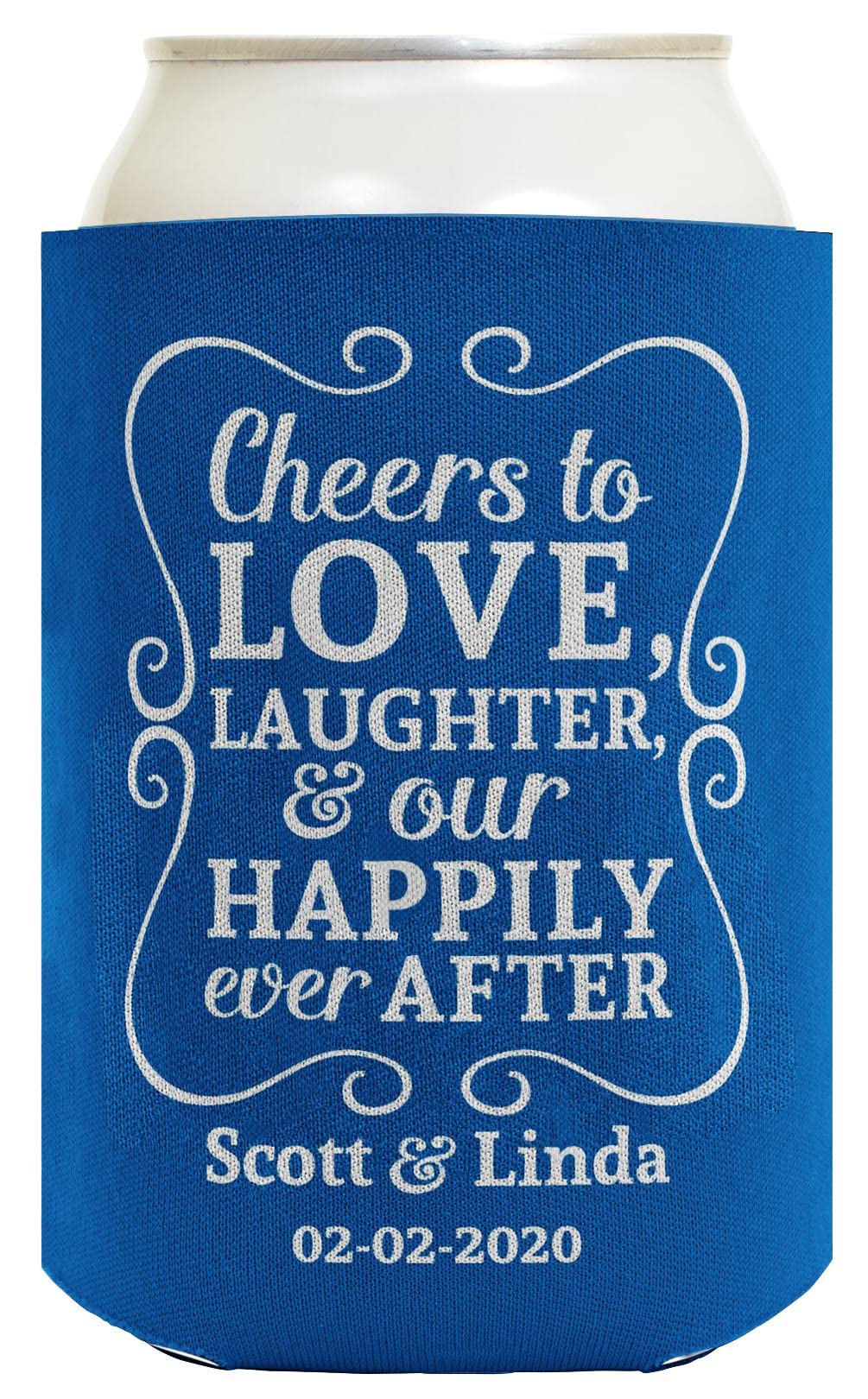 Cheers To Love Custom Names & Date 96-Pack Personalized Can Coolers - Wedding, Anniversary, Birthday Party Drink Sleeves - Perfect for Beer, Soda & Cocktail Parties
