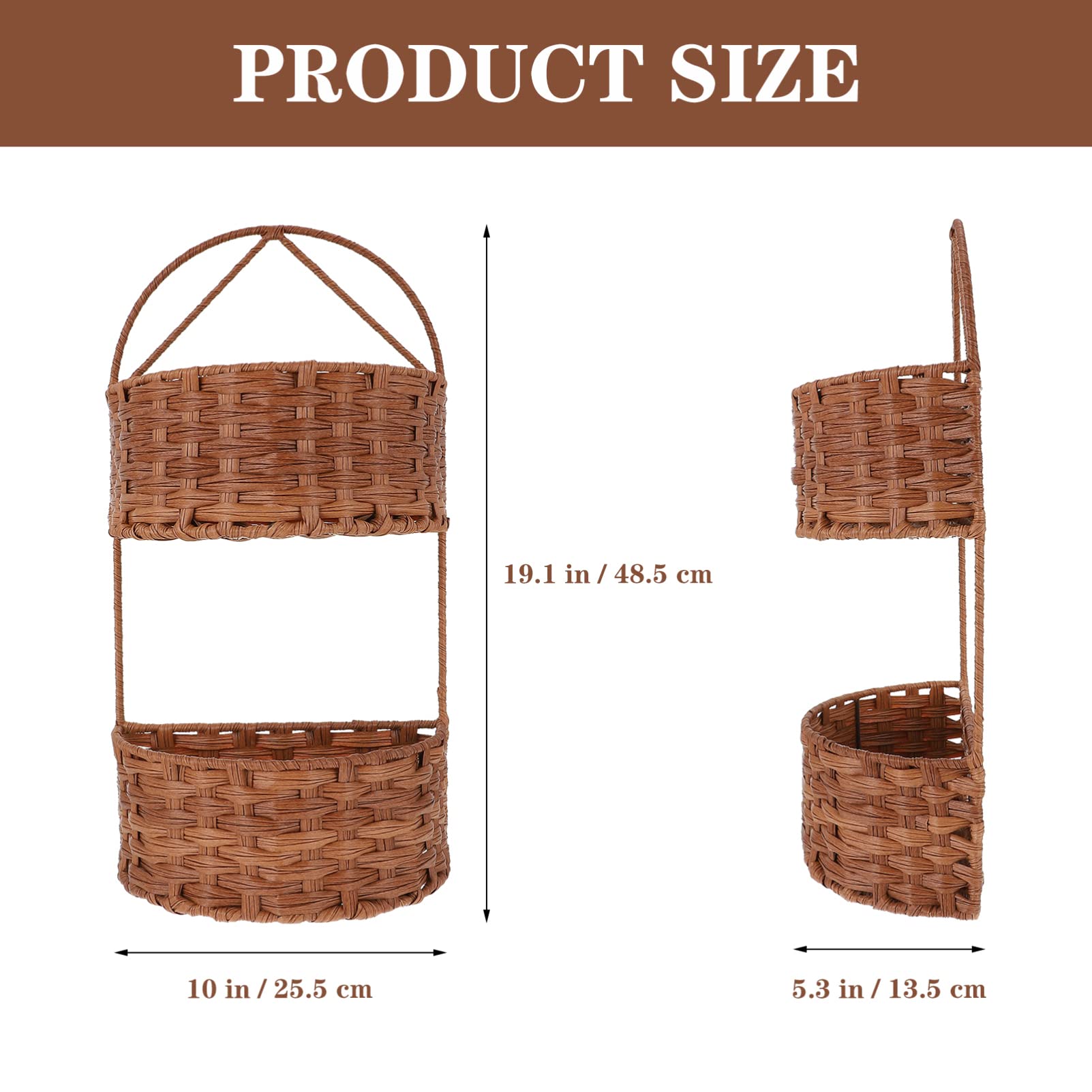VOSAREA 2-Tier Wall Hanging Basket - Rattan Woven Storage Organizer for Sundries, Home Decor & Wall Decor | Perfect for Bathroom, Kitchen, Bedroom Organization & Farmhouse Style Decorating