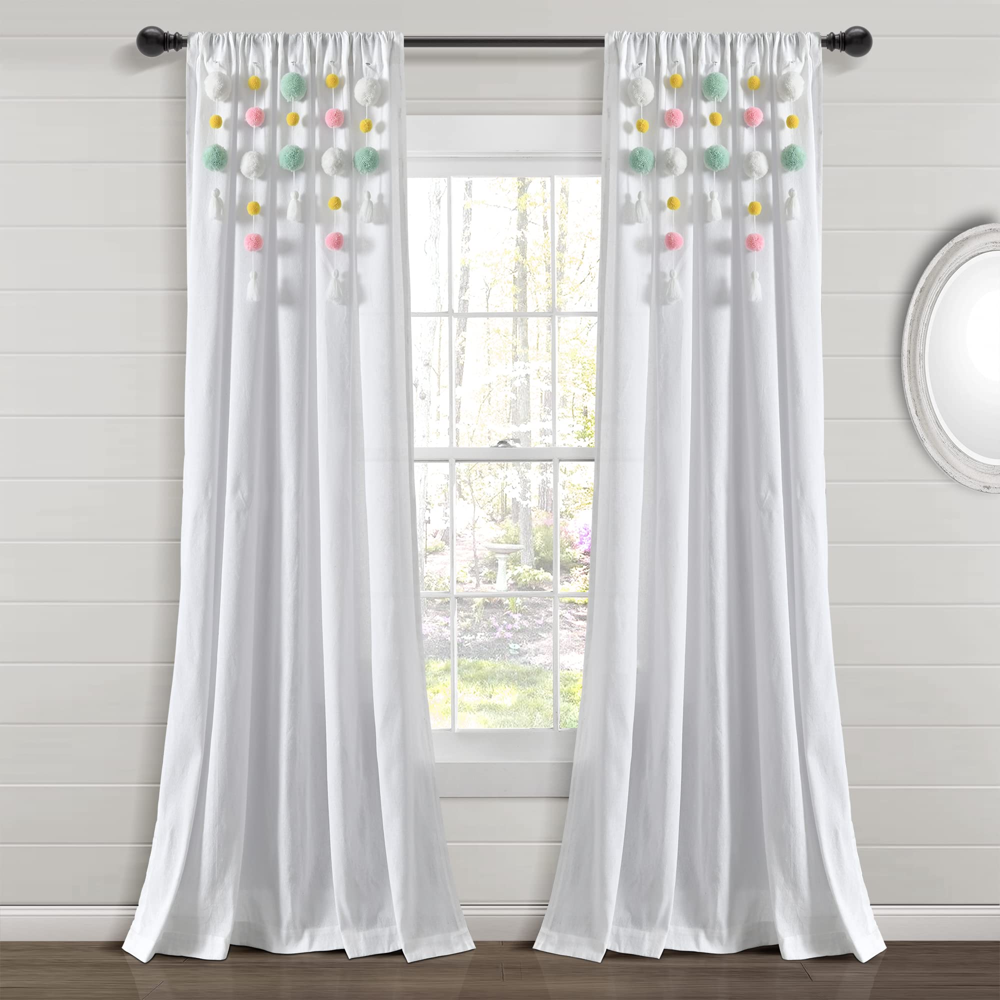 Boho Pom Pom Tassel Linen Window Curtain Panel - 84
