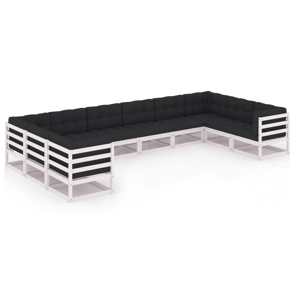 vidaXL 10-Piece Patio Lounge Set - Outdoor Garden Furniture, Sectional Sofa with Cushions, White Solid Pinewood Retro Corner Sofa - Perfect for Backyard, Poolside & Patio Relaxation