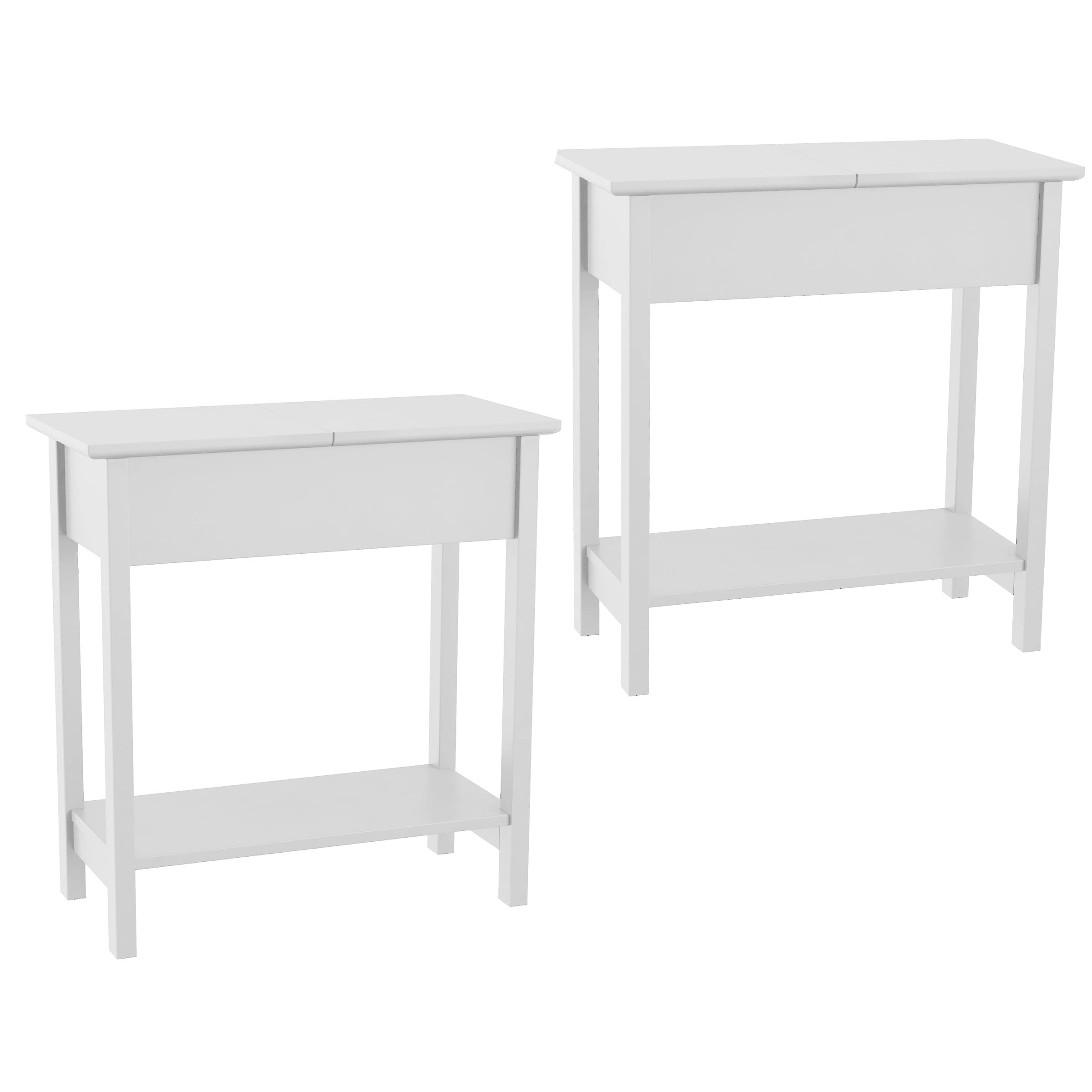 Lavish Home Flip Top Console Table Set of 2 - White End Tables with Hidden Hinged Storage & Lower Shelf for Living Room, Bedroom, Entryway | Space-Saving Modern Furniture for Small Apartments & Home Organization