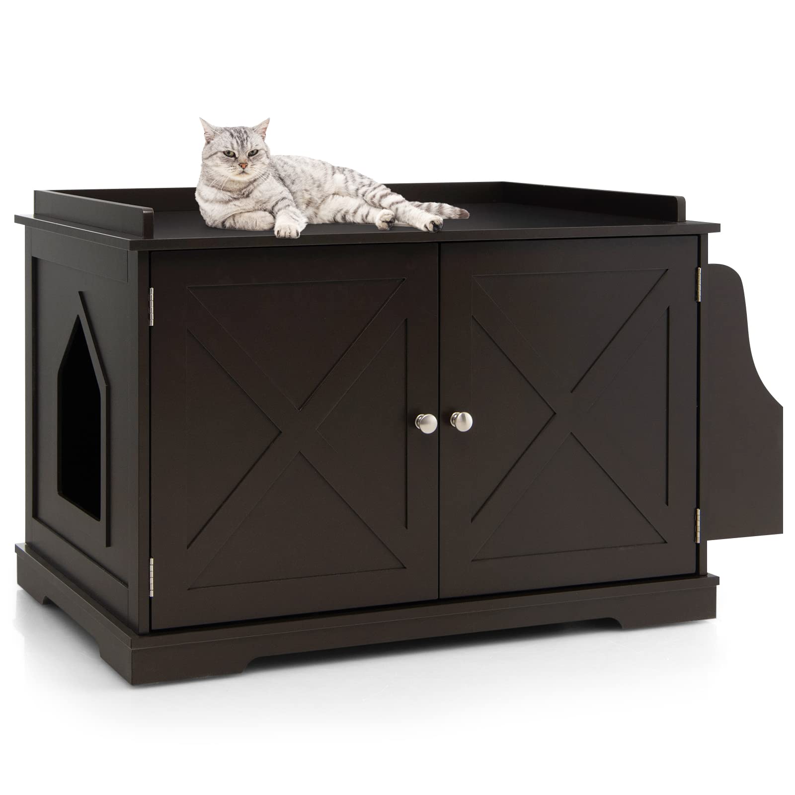 PETSITE Large Cat Litter Box Enclosure with Storage Rack & Removable Divider - Hidden Litter Box Furniture Side Table in Brown - Perfect for Living Rooms, Bedrooms & Small Spaces