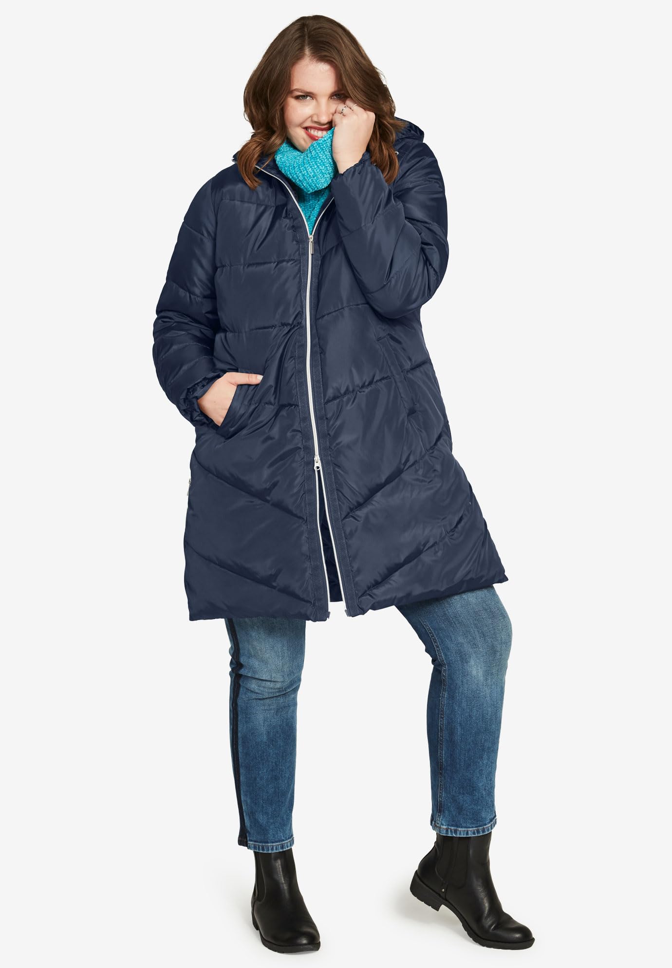 **Ellos Women's Plus Size Long Puffer Coat – Warm Winter Jacket for Cold Weather, Water-Resistant & Lightweight – Perfect for Snowy Days, Outdoor Activities & Casual Wear**