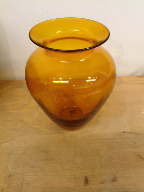 8 Inch Amber Glass Vase - Handmade Decorative Centerpiece for Home, Wedding, and Table Decor