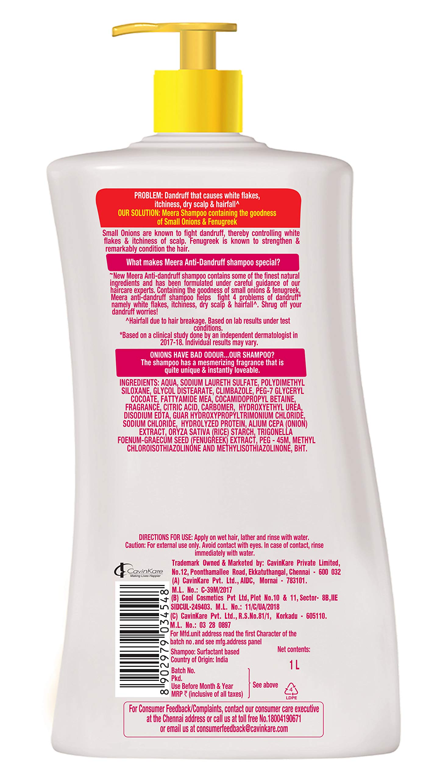Meera Anti-Dandruff Shampoo 1L & Strong Healthy Shampoo 650ml - Natural Hair Care for Scalp Treatment and Volume Boost - Perfect for Daily Use and Dandruff Control