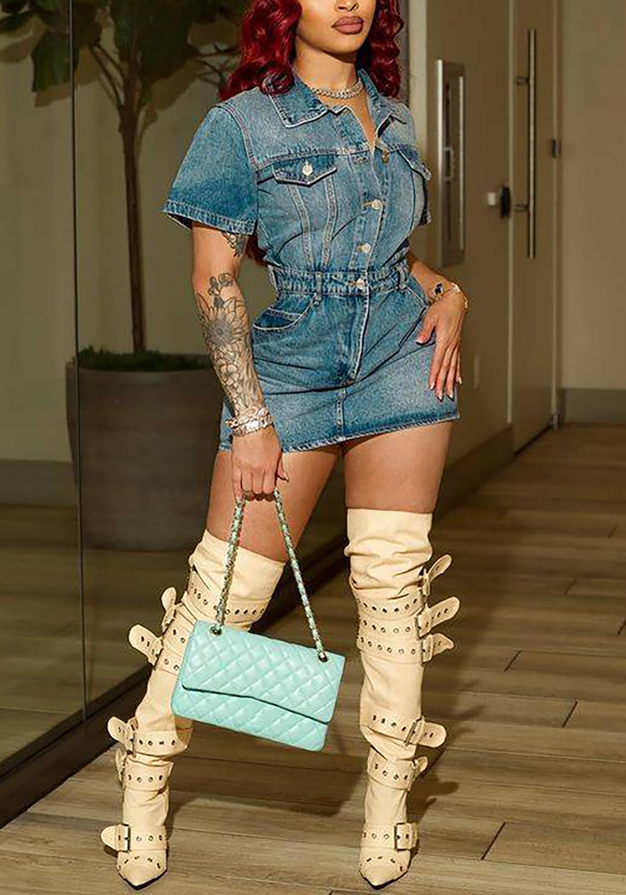 Molisry Women's Distressed Denim Shortalls Romper - Ripped Jean Overalls with Short Sleeve Button Down | Casual Summer Outfit, Beach Wear, Music Festival Fashion