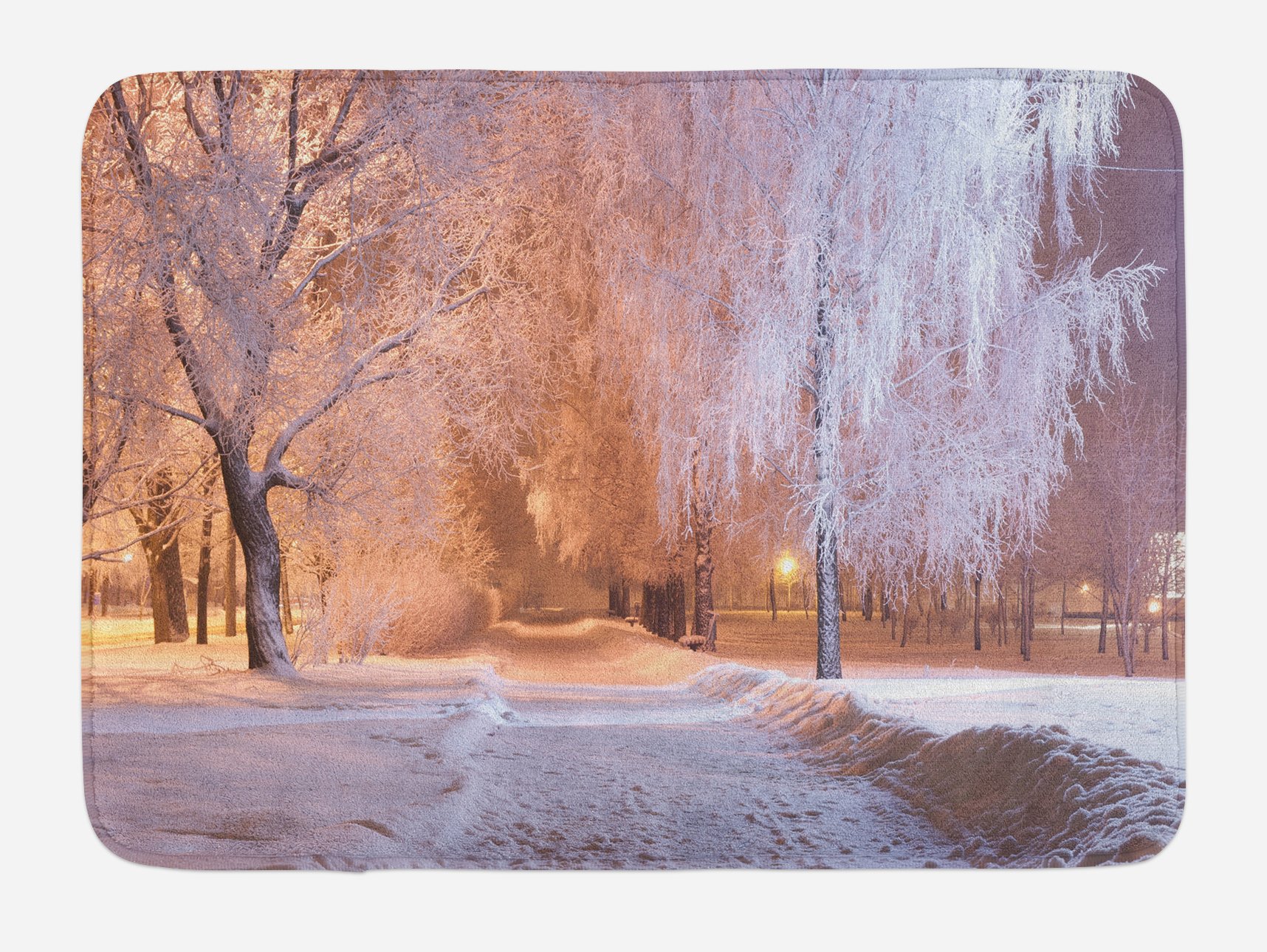 Ambesonne Winter Plush Bath Mat - Non-Slip Snowy Forest Landscape Bathroom Rug, 30
