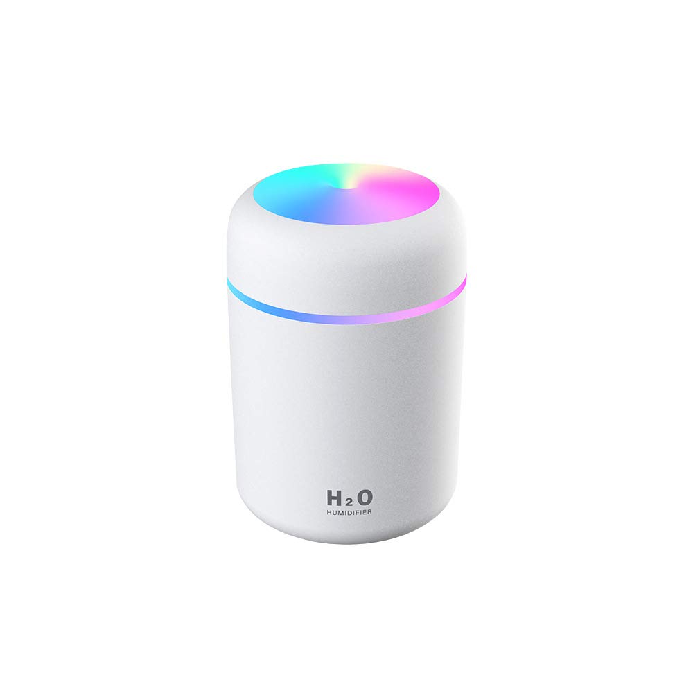 Colorful Mini Humidifier & Essential Oil Diffuser - USB Cool Mist Aromatherapy Device with 2 Adjustable Modes, Ultra Quiet for Car, Office, Bedroom (White) | Perfect for Home Spa, Yoga Relaxation & Better Sleep