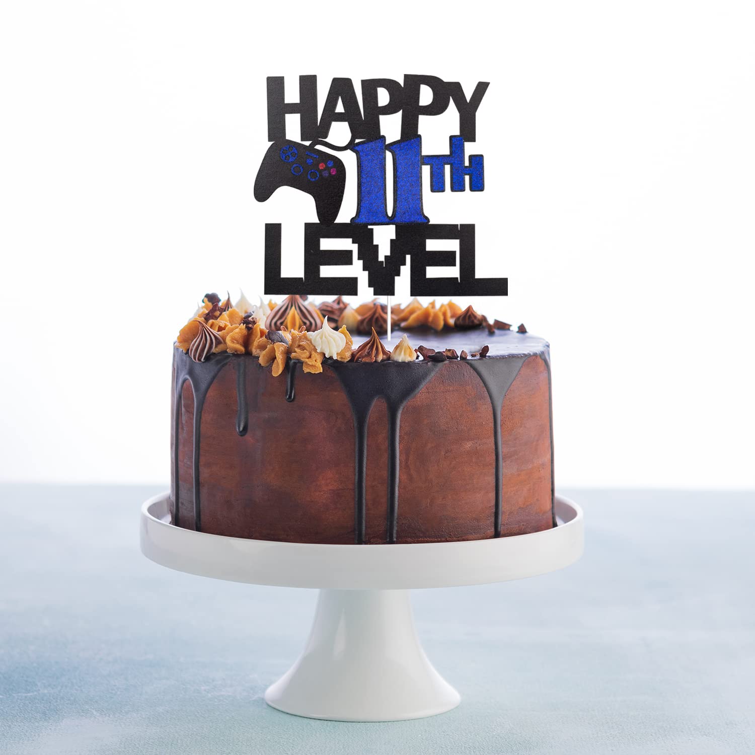 Happy 11th Birthday Video Game Cake Topper - Blue Glitter Gamer Level 11 Unlocked Party Decoration for Gaming Themed Birthday Cakes | Perfect for Boys' 11th Birthday Parties & Gamer Celebrations