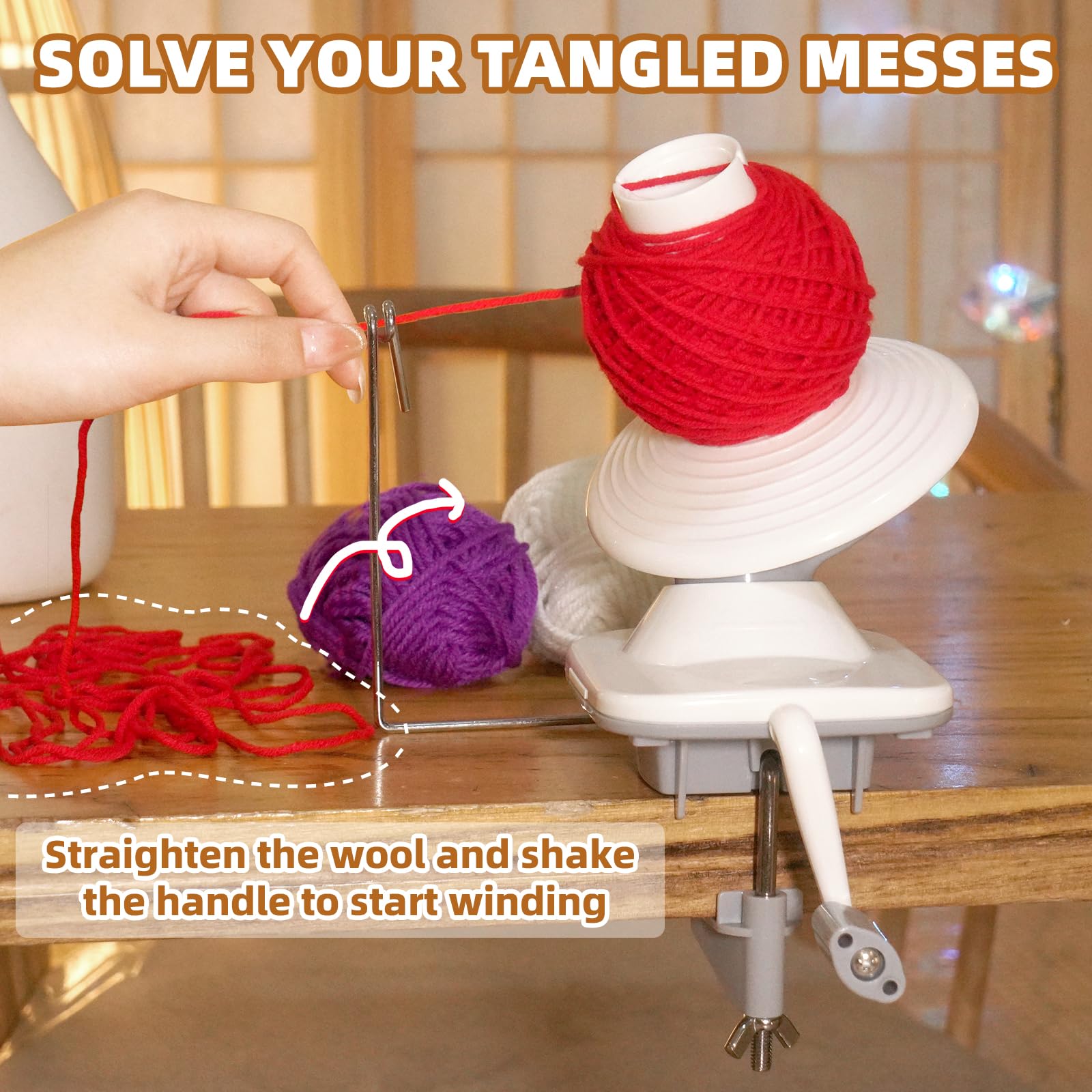 CESUSME Hand Operated Yarn Ball Winder Machine - Wool String Cake Winder with Tabletop Clamp for Knitting & Crocheting - Perfect for DIY Yarn Projects, Crafting & Home Use