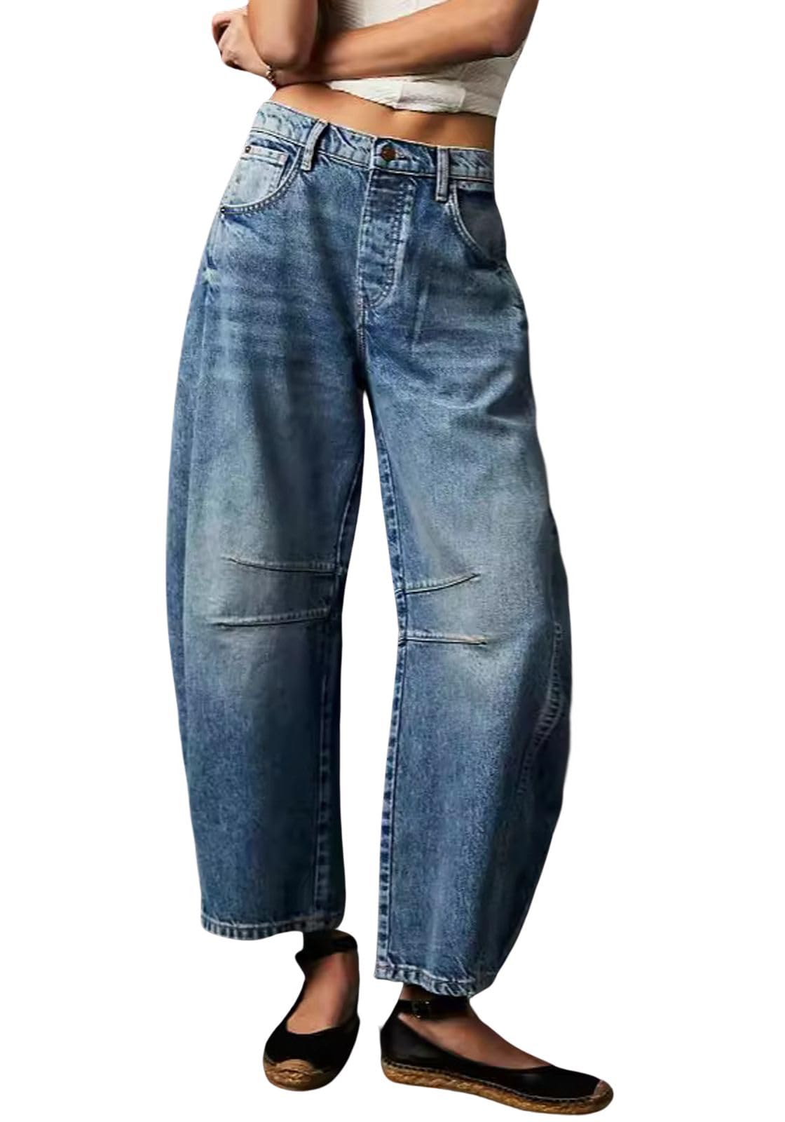 **Women's Y2K Wide Leg Cropped Jeans - Mid Rise Baggy Boyfriend Denim Pants | Vintage Barrel & Harem Style for Casual Outfits & Streetwear**