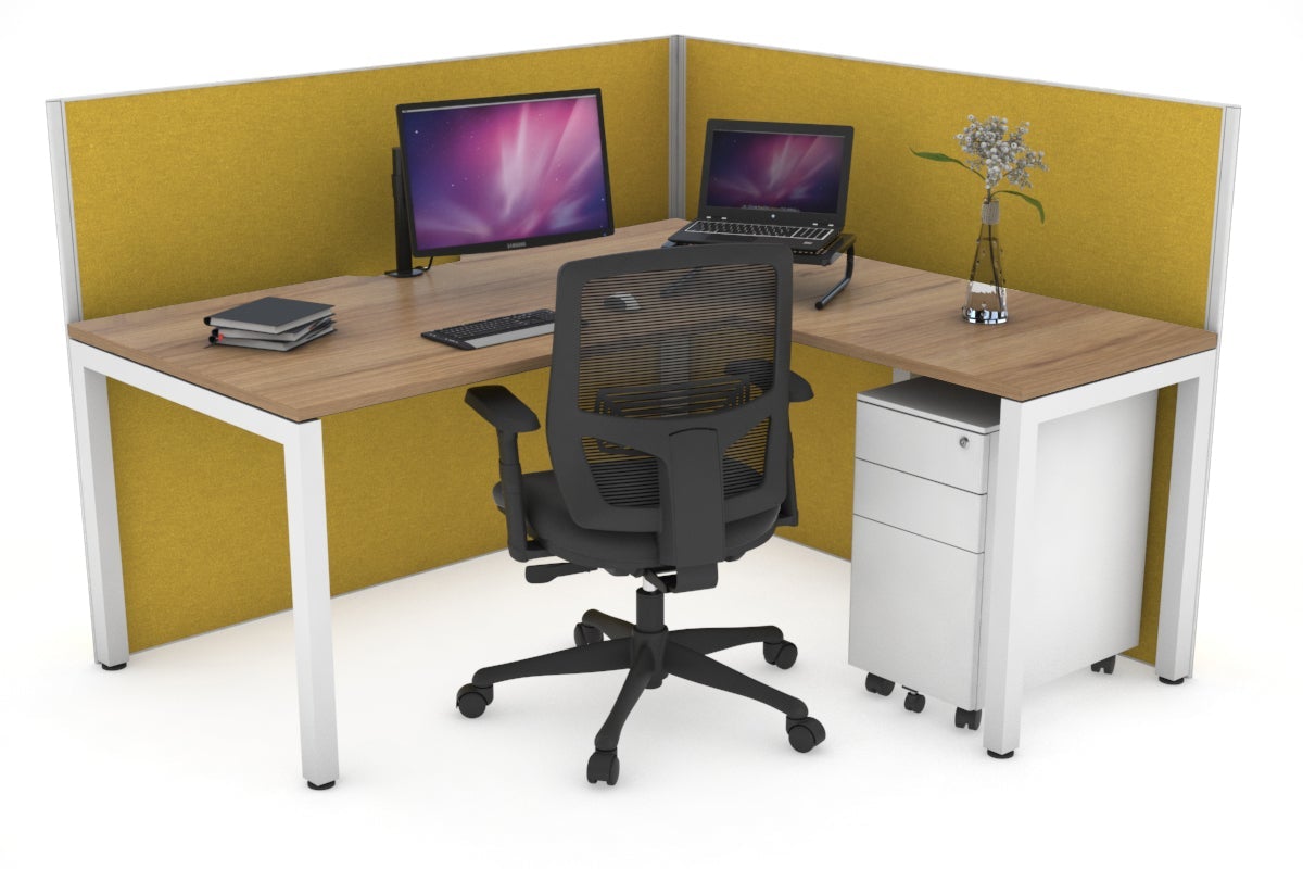 Horizon Quadro Square Legs L-Shaped Corner Office Desk - 1400L x 1800W with Cable Management | Modern Home Office Furniture for Small Spaces & Workstations