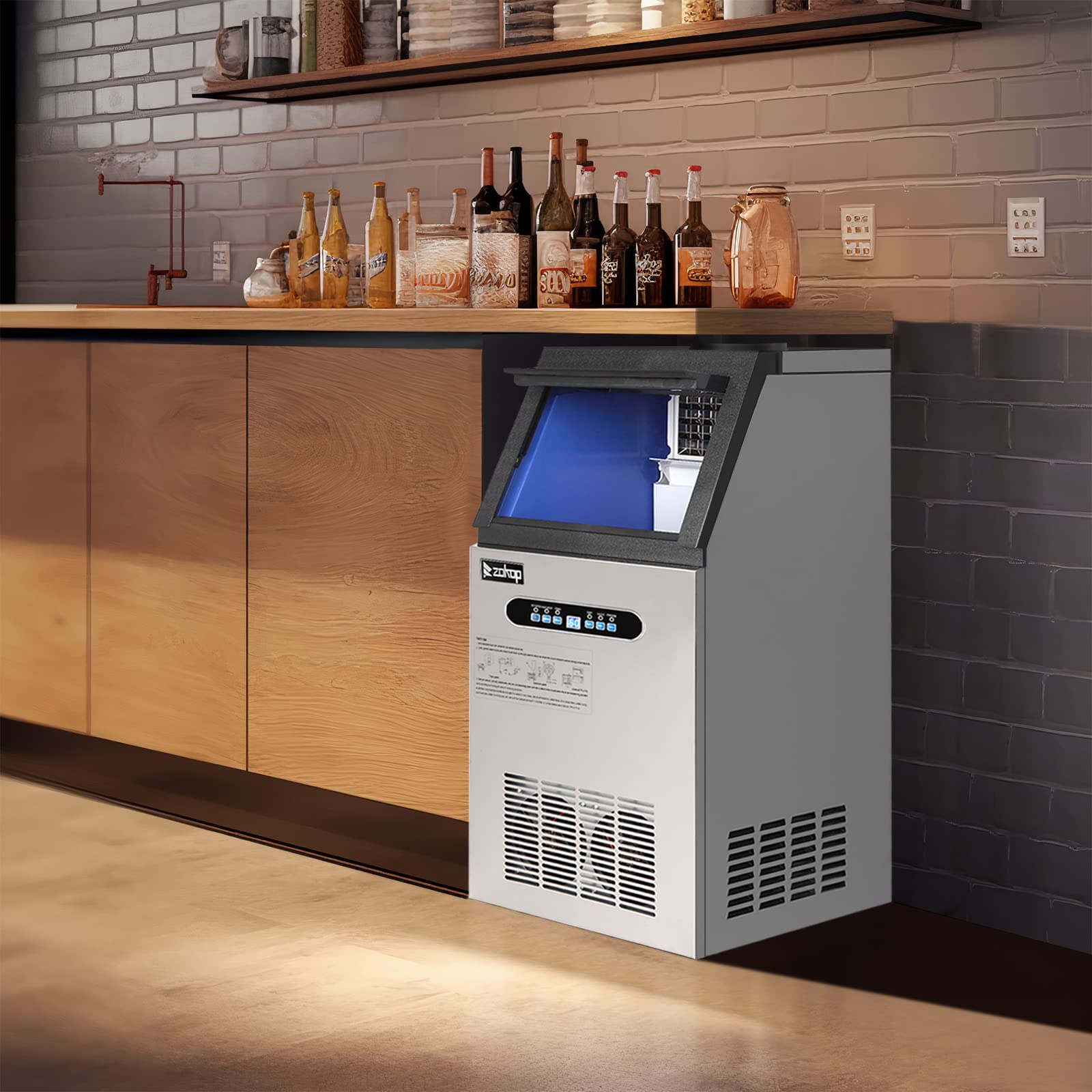 Winado 110LBS/24H Commercial Ice Maker Machine - Stainless Steel Freestanding Ice Maker with 24LBS Storage Bin & Auto Clean Function - Perfect for Home Kitchen, Restaurant, Bar, Hotel, Coffee Shop, and Store Use