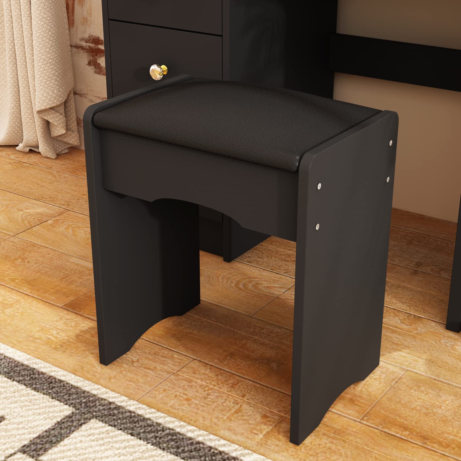 Black Vanity Set with Lighted Mirror & Stool - 5 Drawers Dresser for Makeup & Dressing