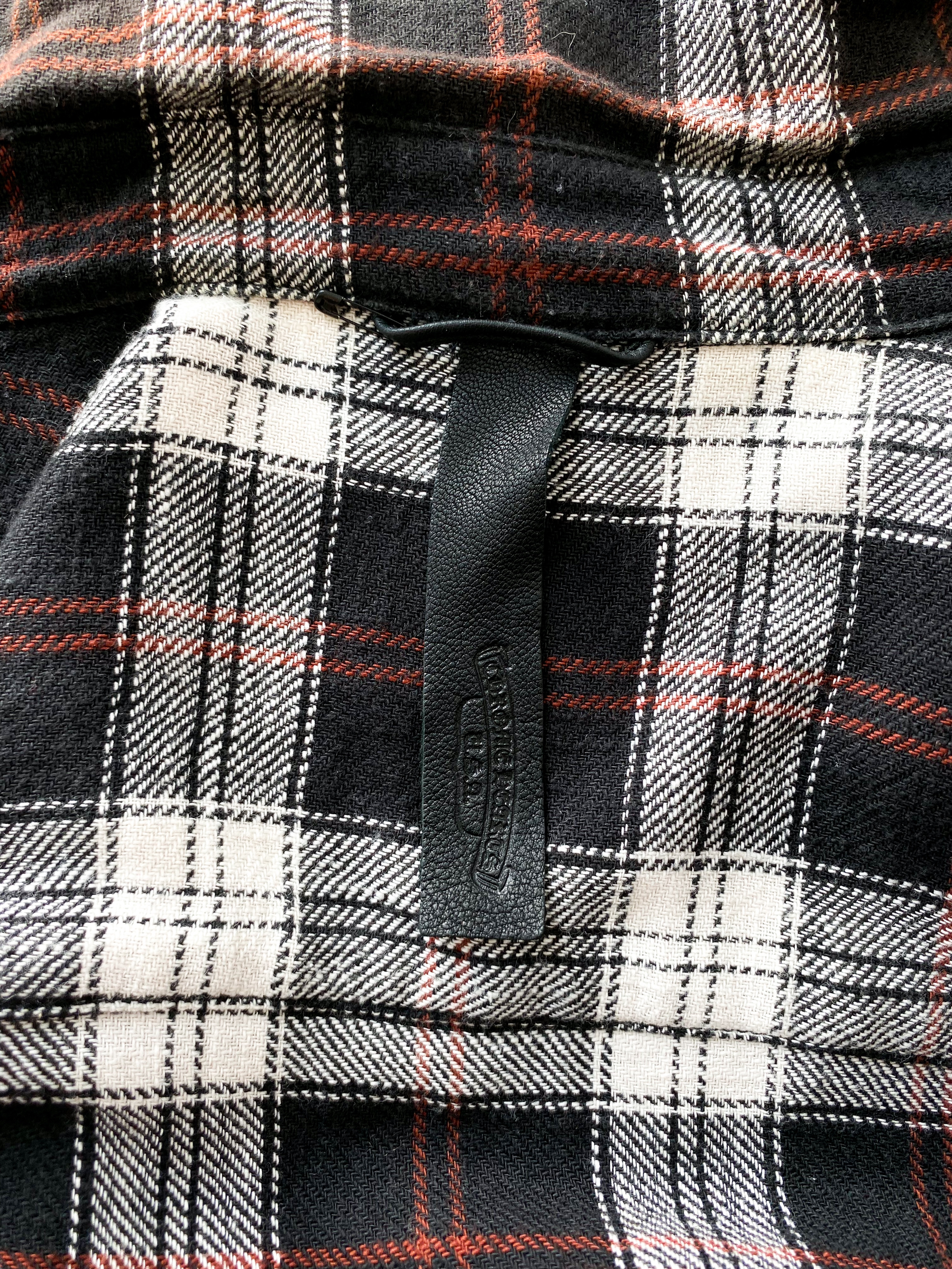 Chrome Hearts Black & Red Cross Patch Flannel Shirt - Stylish Gothic Streetwear for Men & Women - Perfect for Casual Outfits, Concerts, and Night Out