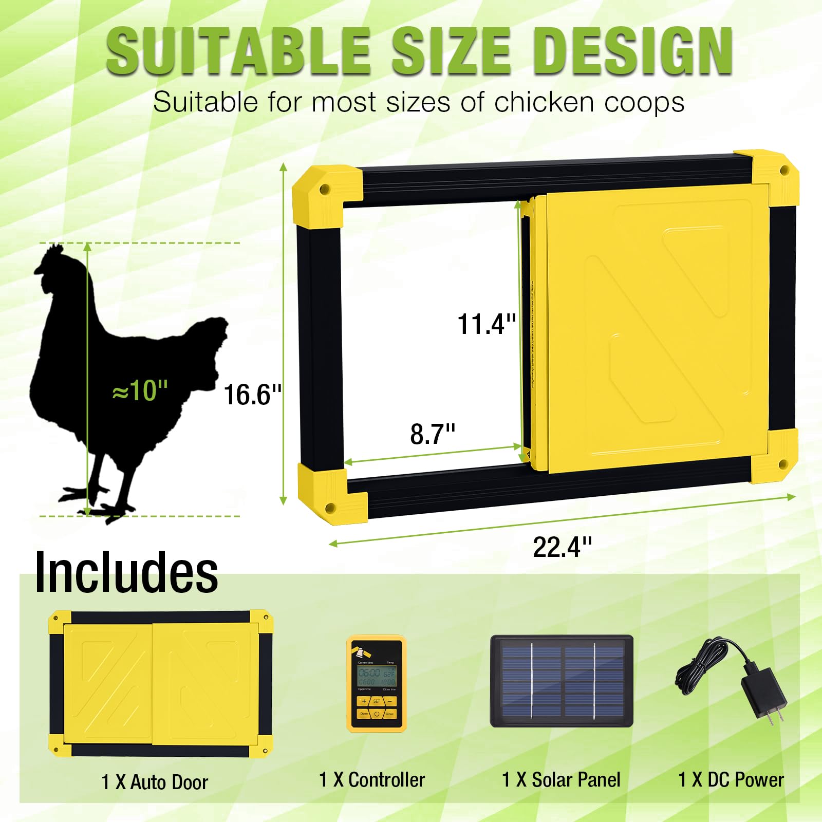 Solar Powered Automatic Chicken Coop Door with Timer Sensor - Electric Chicken House Door Opener with Anti-Pinch Safety Feature | Ideal for Poultry Farms, Backyard Chicken Coops & DIY Chicken Runs