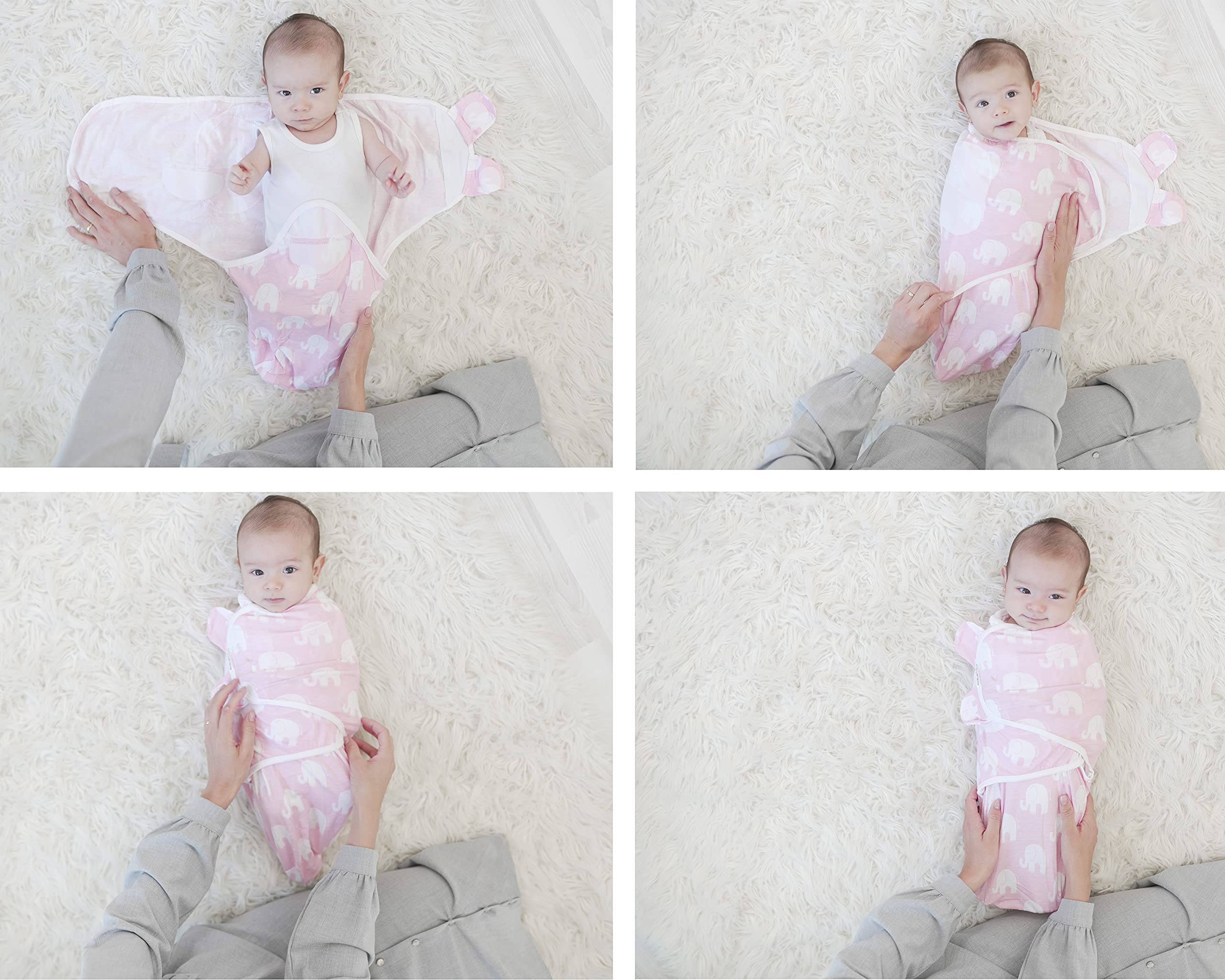 BaeBae Goods 4-Pack Adjustable Baby Swaddle Blankets - Soft Cotton Swaddling Wraps for Newborns, Infants (Boys & Girls) - Perfect for Sleeping, Swaddling & Comfort at Home or On-the-Go