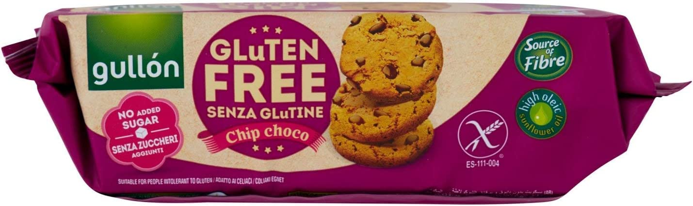 Gullon Gluten Free Dark Chocolate Chip Cookies - 4 Pack (130g Each) | Crunchy, Delicious & Healthy Snack for Kids, Adults & Celiac Diet | Perfect for Lunchboxes, Tea Time & On-the-Go Snacking