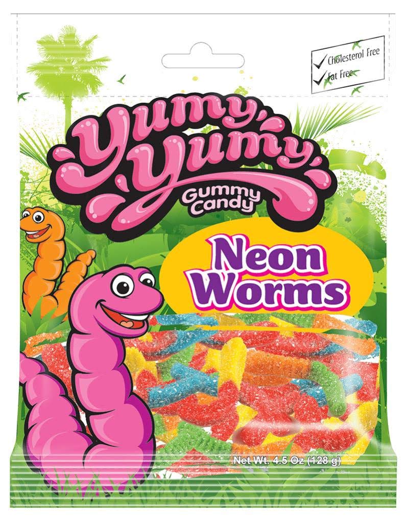 Yumy Yumy Neon Sour Gummy Worms Candy - 4.0 Oz Bulk Pack (12 Pack) | Sweet & Tangy Party Snacks for Kids, Movie Nights & Halloween Treats