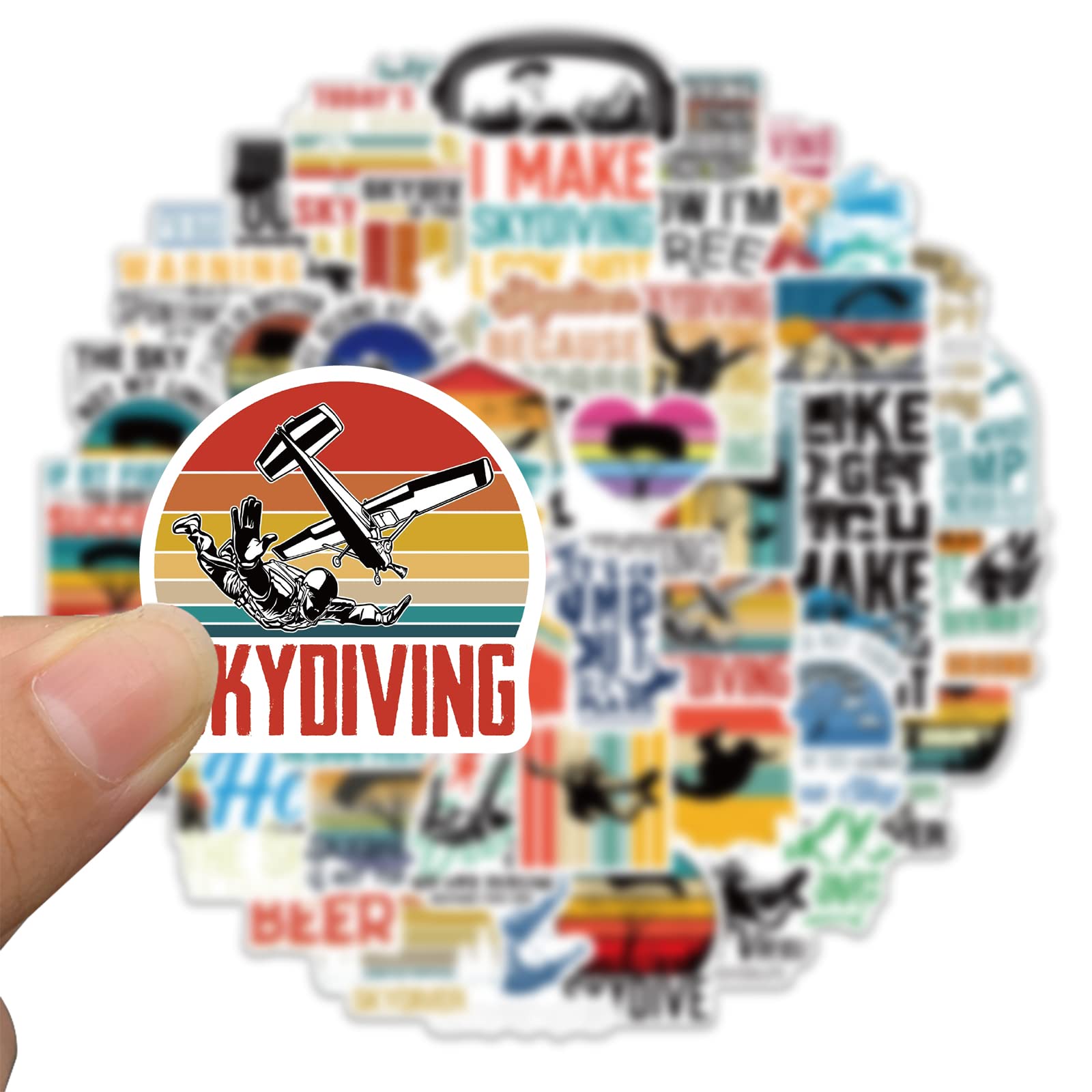 52 PCS Skydiving Stickers - Waterproof Parachute & Extreme Sports Decals for Water Bottles, Laptops, Helmets - Perfect Gift for Skydivers, Parachutists, Adventurers, Adults, Teens & Kids - Great for Outdoor Gear, Travel Accessories & Extreme Sports Equipment